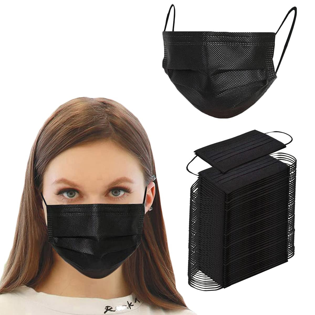 100PCS 3 Ply Black Disposable Face Mask Filter Protection Face Masks