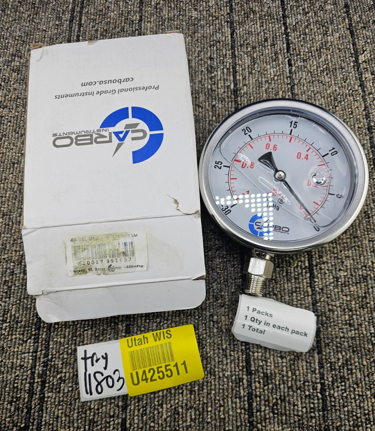 CARBO Instruments L40-SSL-V00 4″ Liquid-Filled Pressure Gauge -30 inHg to 0