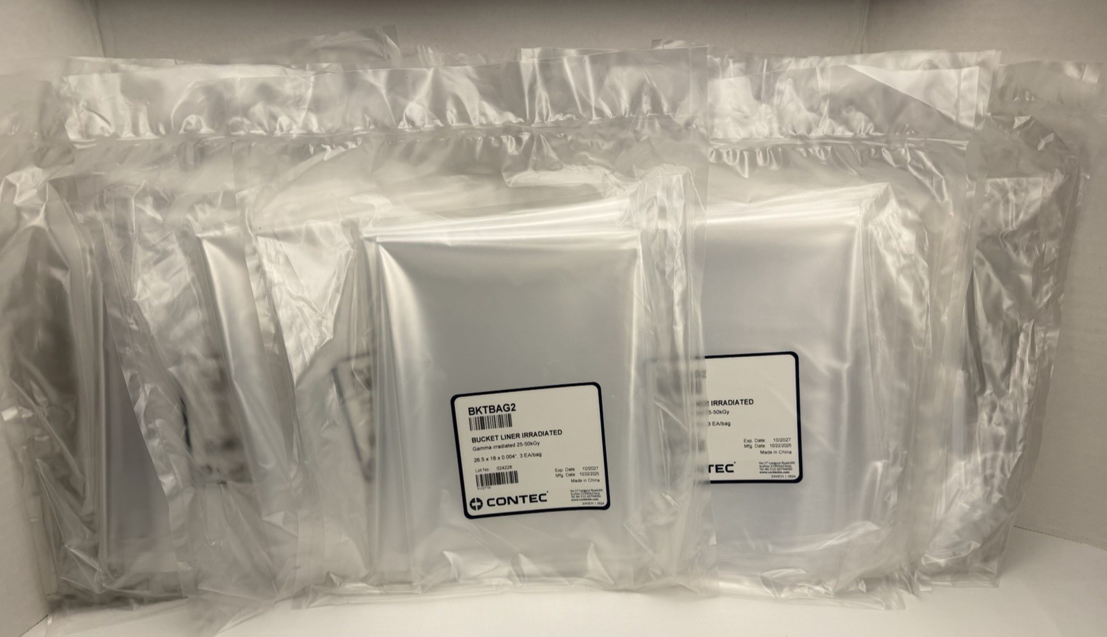 Contec BKTBAG2 Irradiated Bucket Liners 25-50kGy 26.5x18x0.004″ Qty.15×3 -45 bag