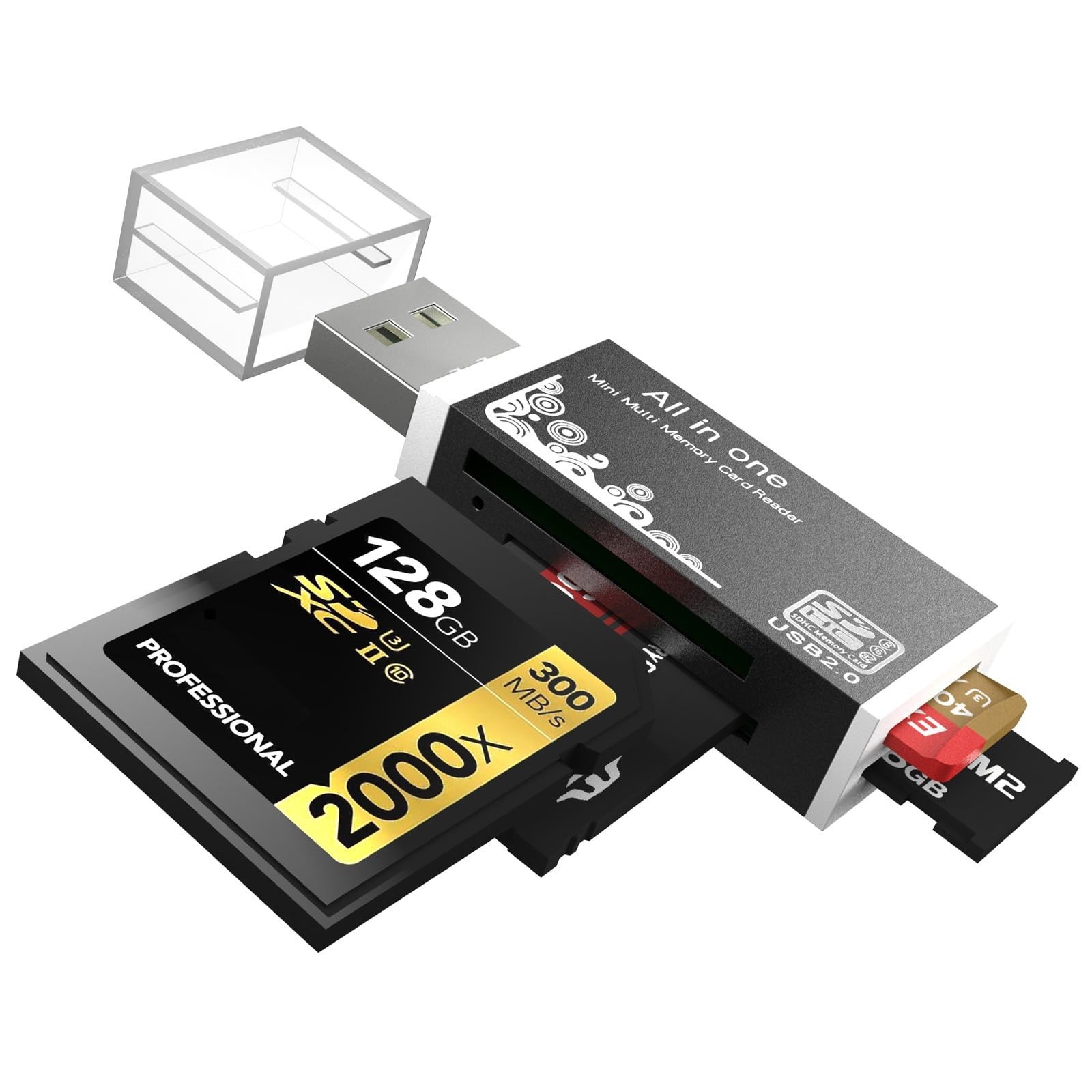 Micro SD Card Reader, 4-in-1 SD Card Reader to USB Adapter, Memory Card Reade…