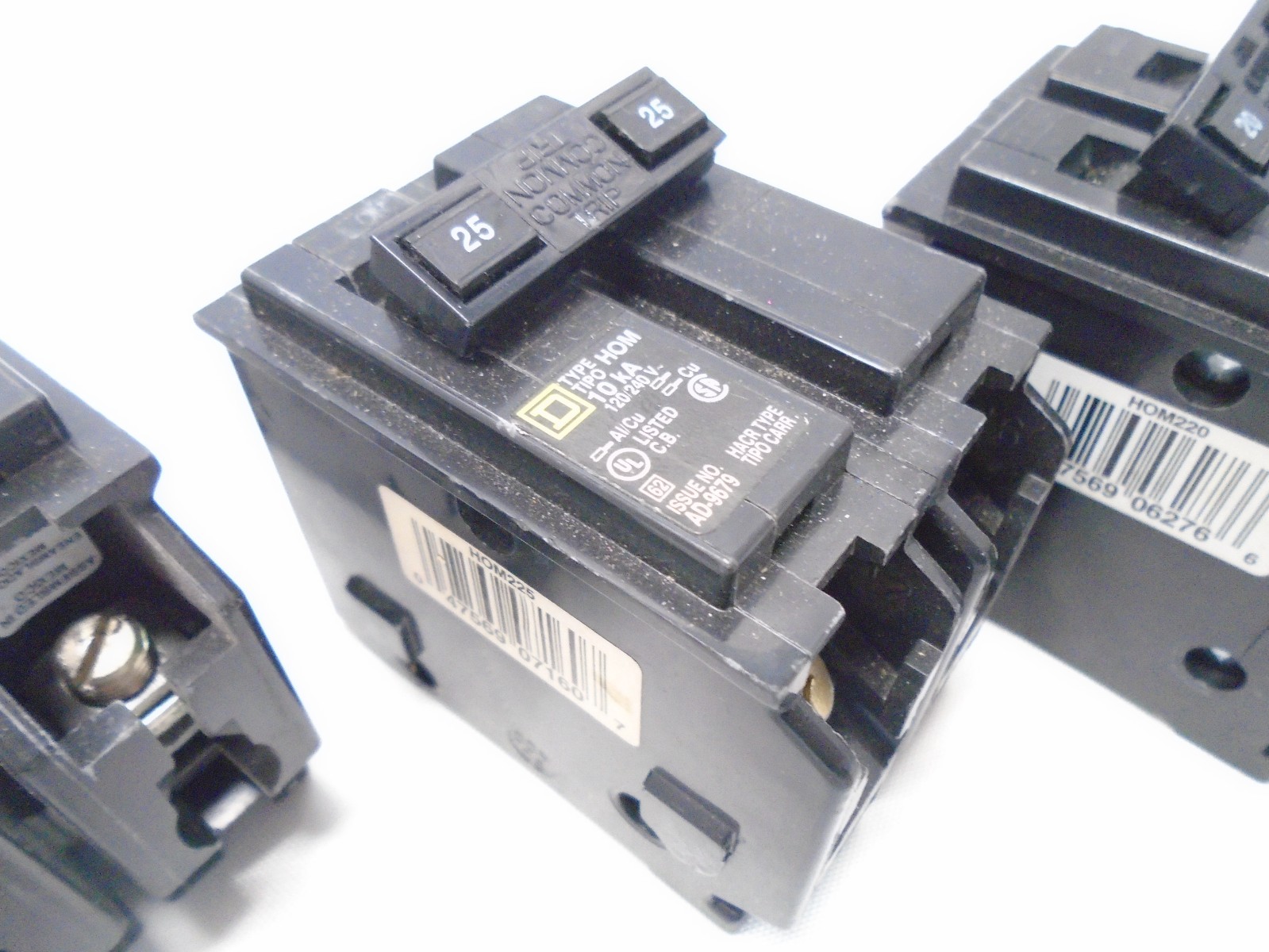 (3) Square D HOM250 HOM225 HOM220 20 25 50 Amp 240 Volt 2 Pole Plug In Breaker