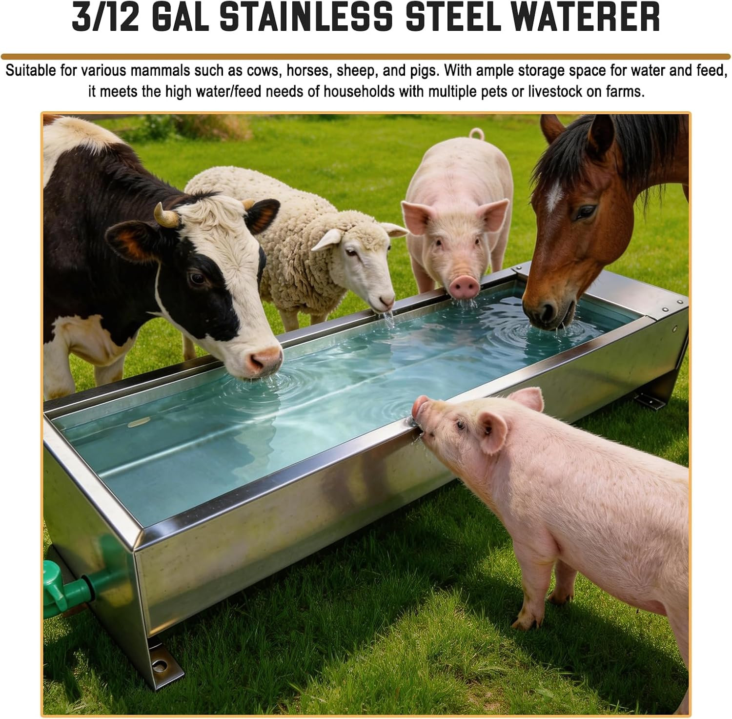 Stainless Steel Automatic Livestock Water Troughs with Float Valve Kit (2 Pack)