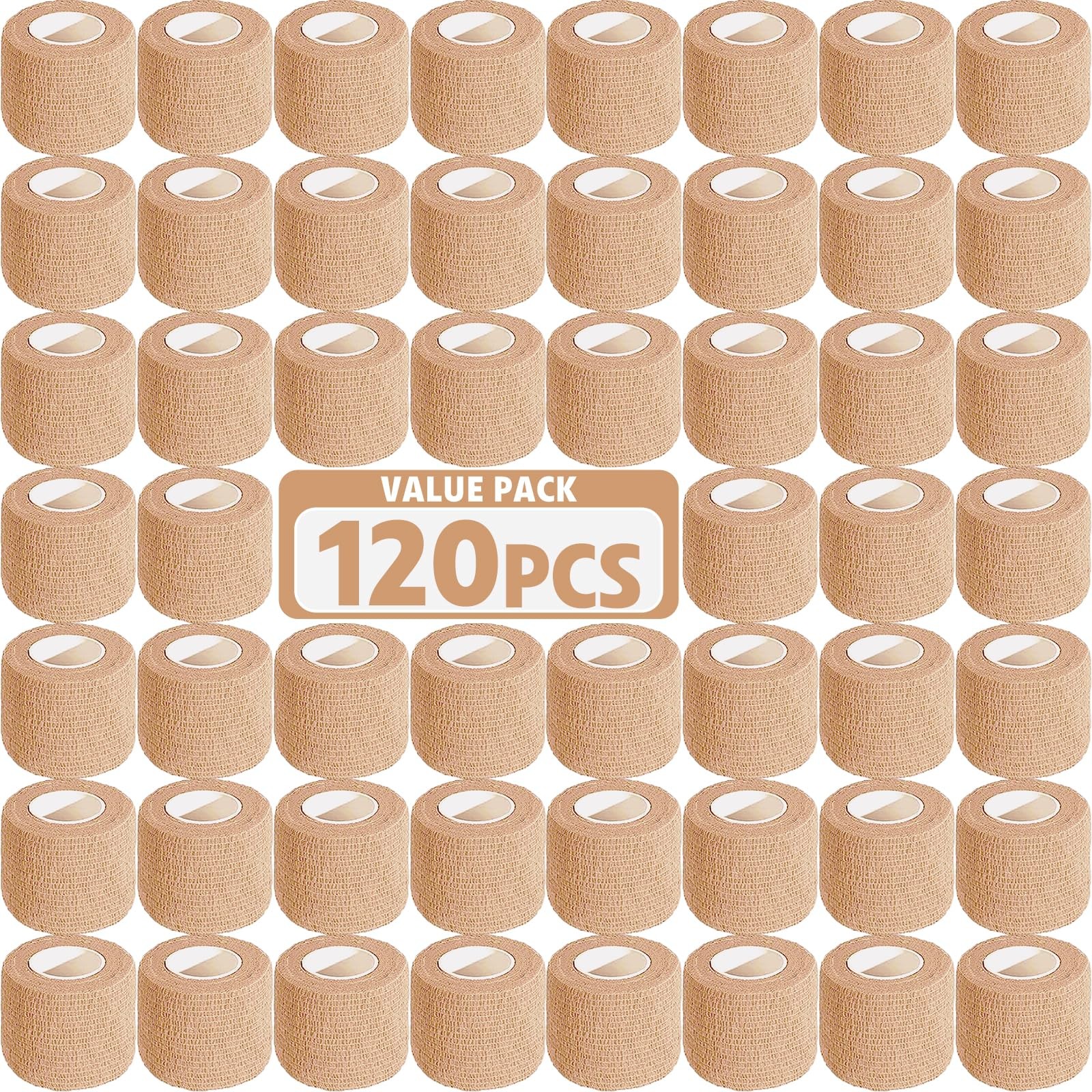 AZEN 120 Pack Self Adhesive Bandage Wrap, 2″ X 5 Yards 2IN – 120Pack, Beige