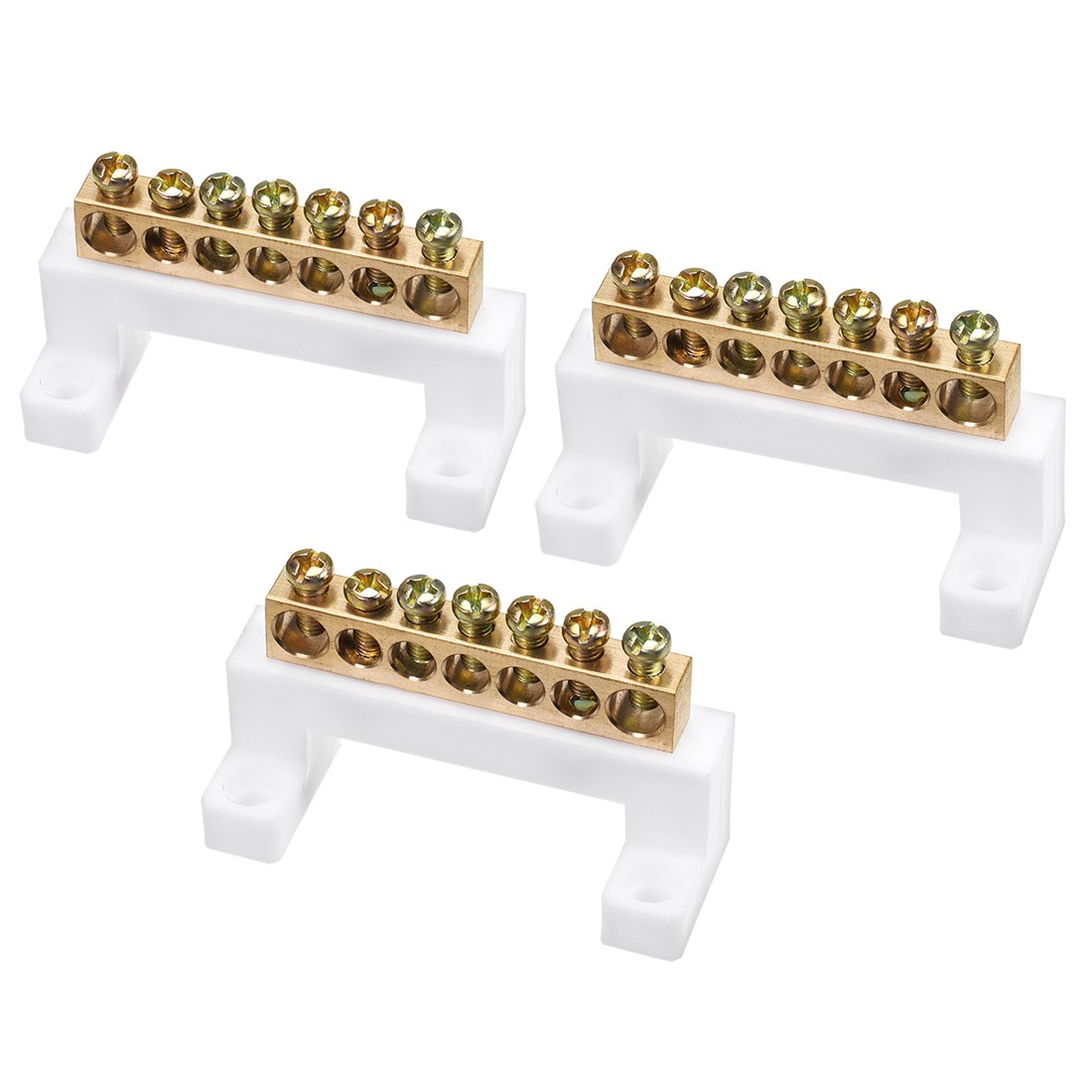 3Pack 100A Copper Screw Terminal Block Connector Bar Ground Wire 7 Positions