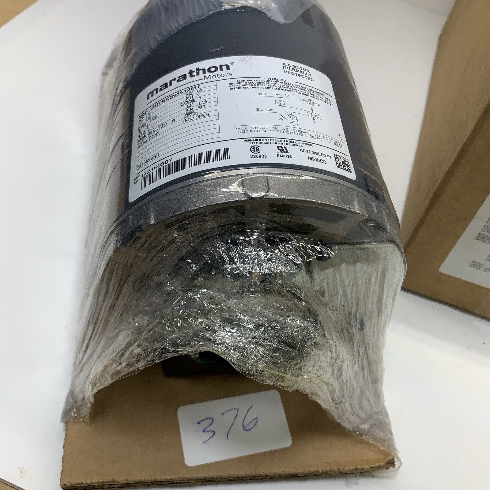 Marathon M4701 48Y Frame 5KH39QN5512T Open Drip Proof Belt Drive Motor 1/4 hp 17