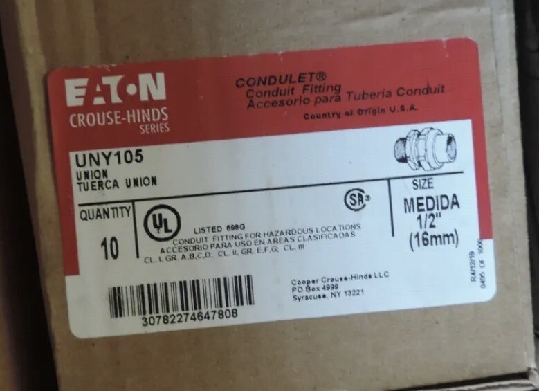 Pack of 10 – Eaton Crouse-Hinds Series UNY105 1/2″ Male Union Fitting. Free Ship