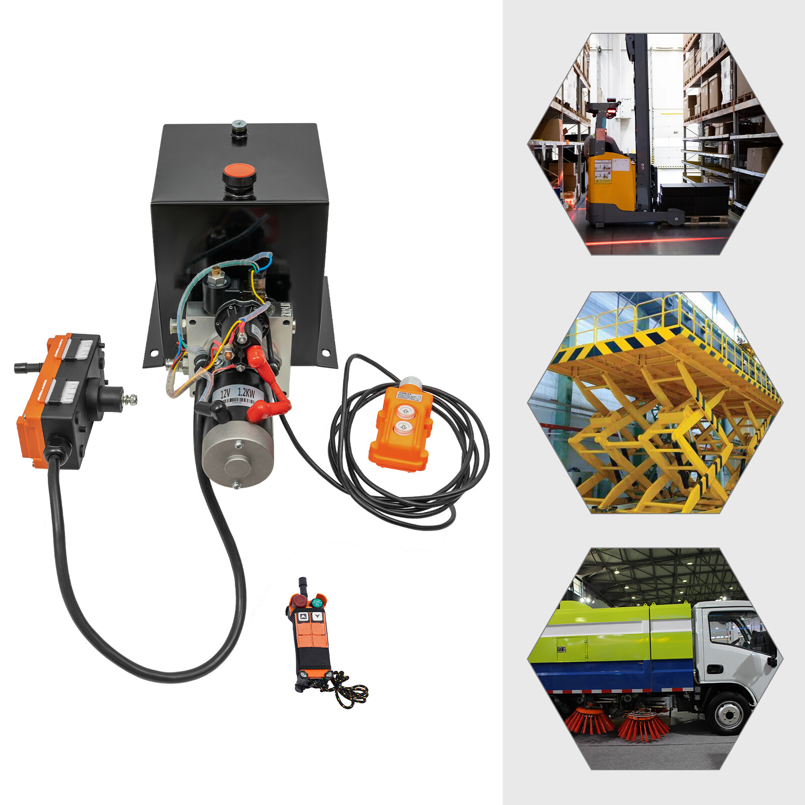 8QT Single Acting Hydraulic Pump Power Unit with Wireless Remote Control 12V