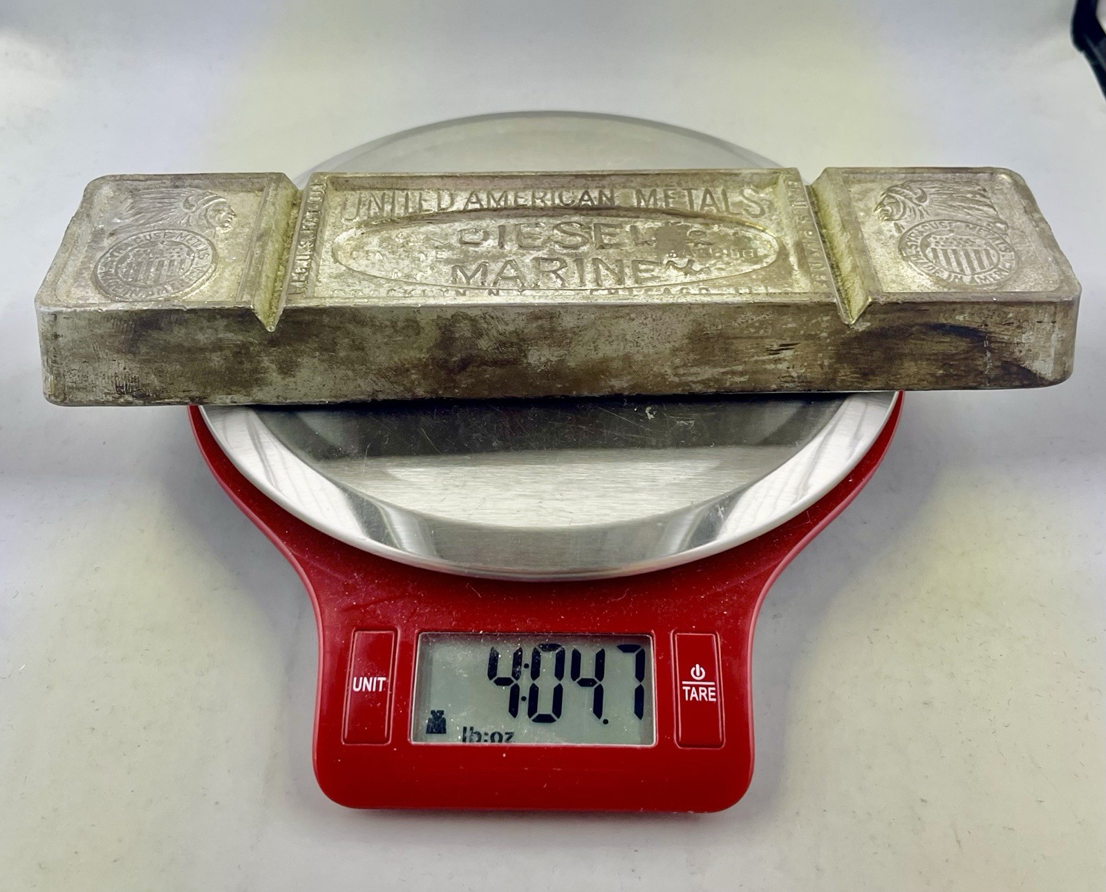 United American Metals Babbitt Ingot Marine Diesel Syracuse Metals 4lbs+ Vintage