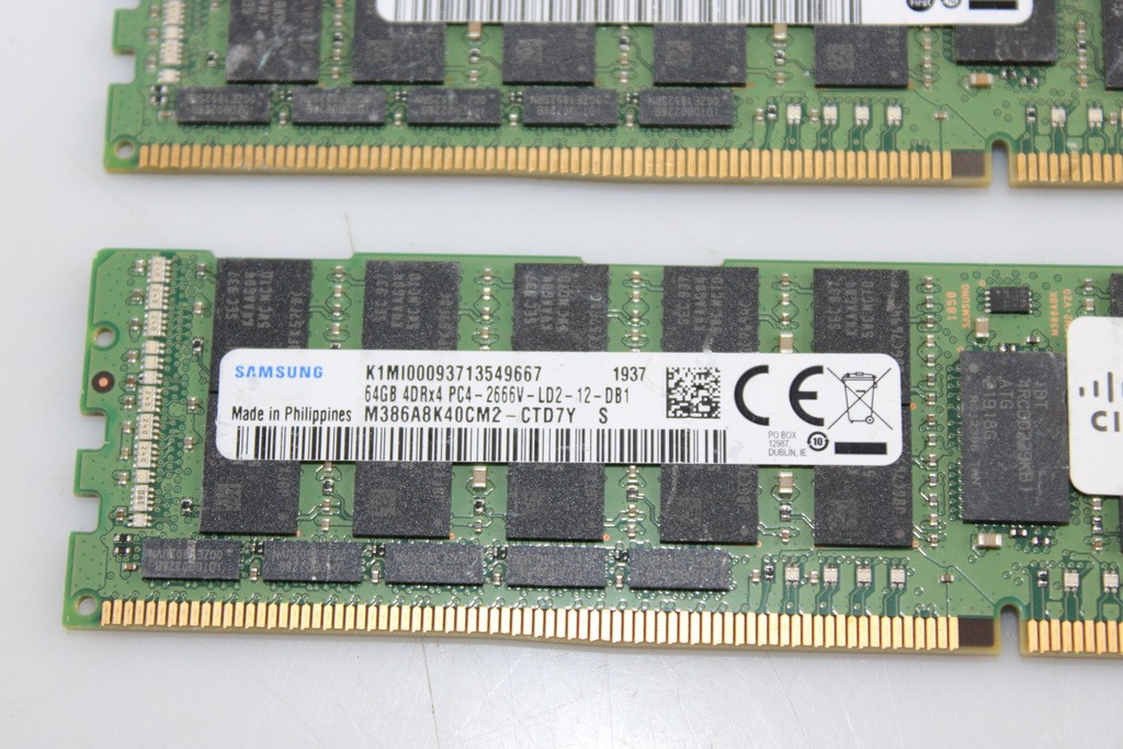 Lot of 2 Samsung 64GB DDR4-2666 PC4-21300 ECC LRDIMM Server Memory RAM (M386A8K4