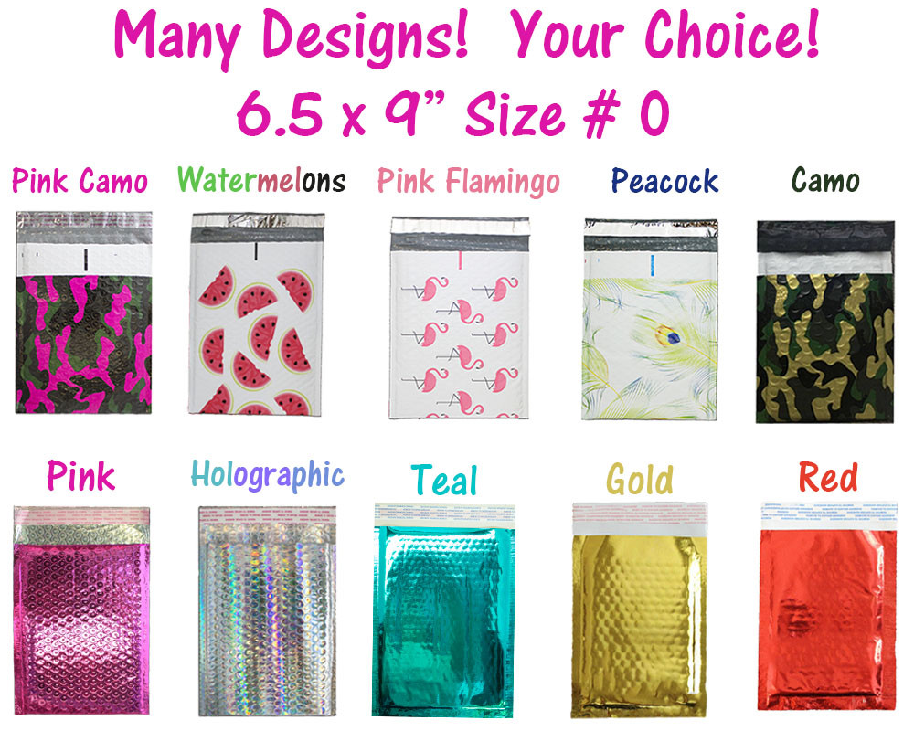 6×10 METALLIC BUBBLE MAILER, POLY BUBBLE Design Padded Shipping Bags, Pink,Teal