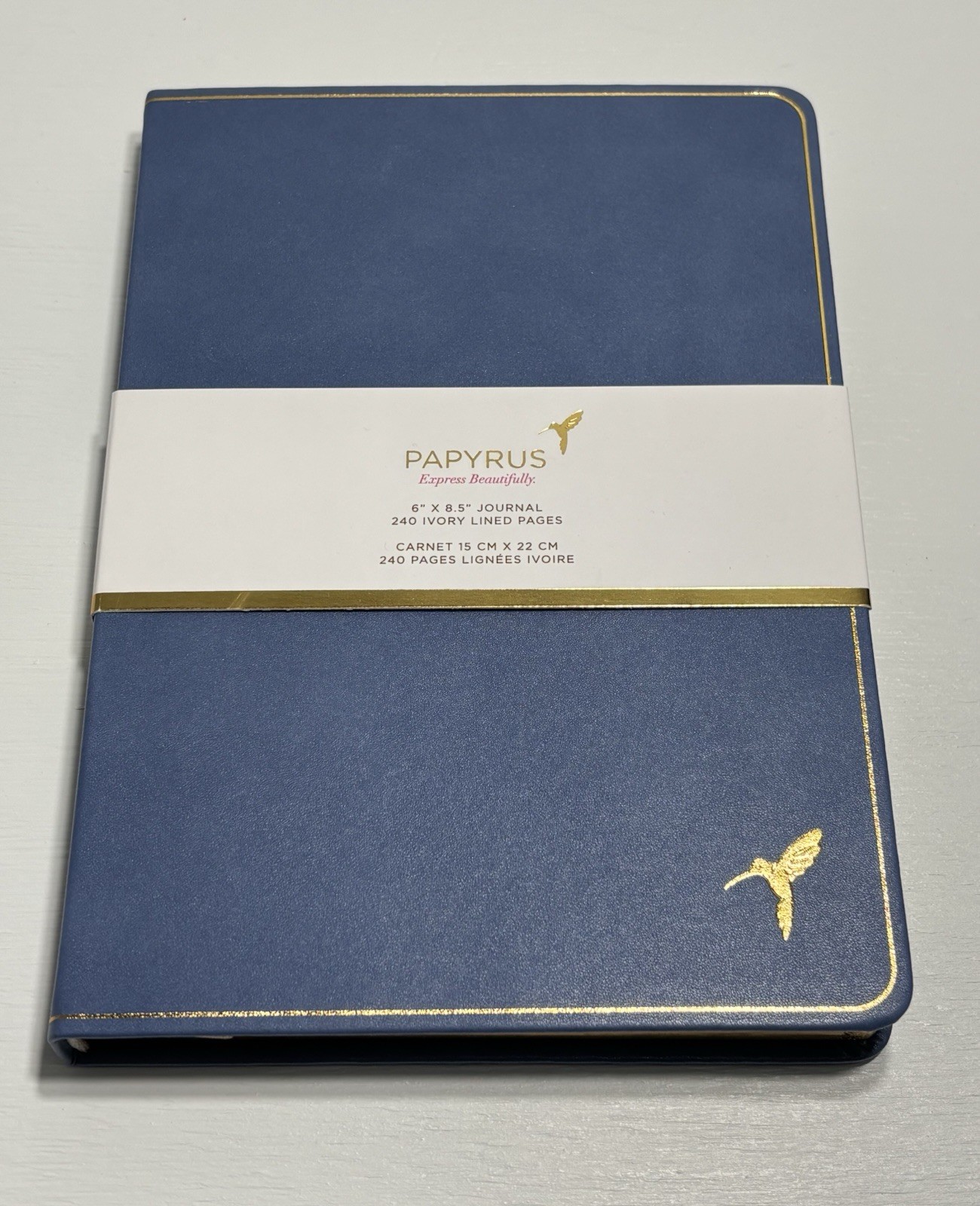 PAPYRUS Blue Ruled Gilded Notebook Journal 240 Ivory Lined Pages with Bookmark