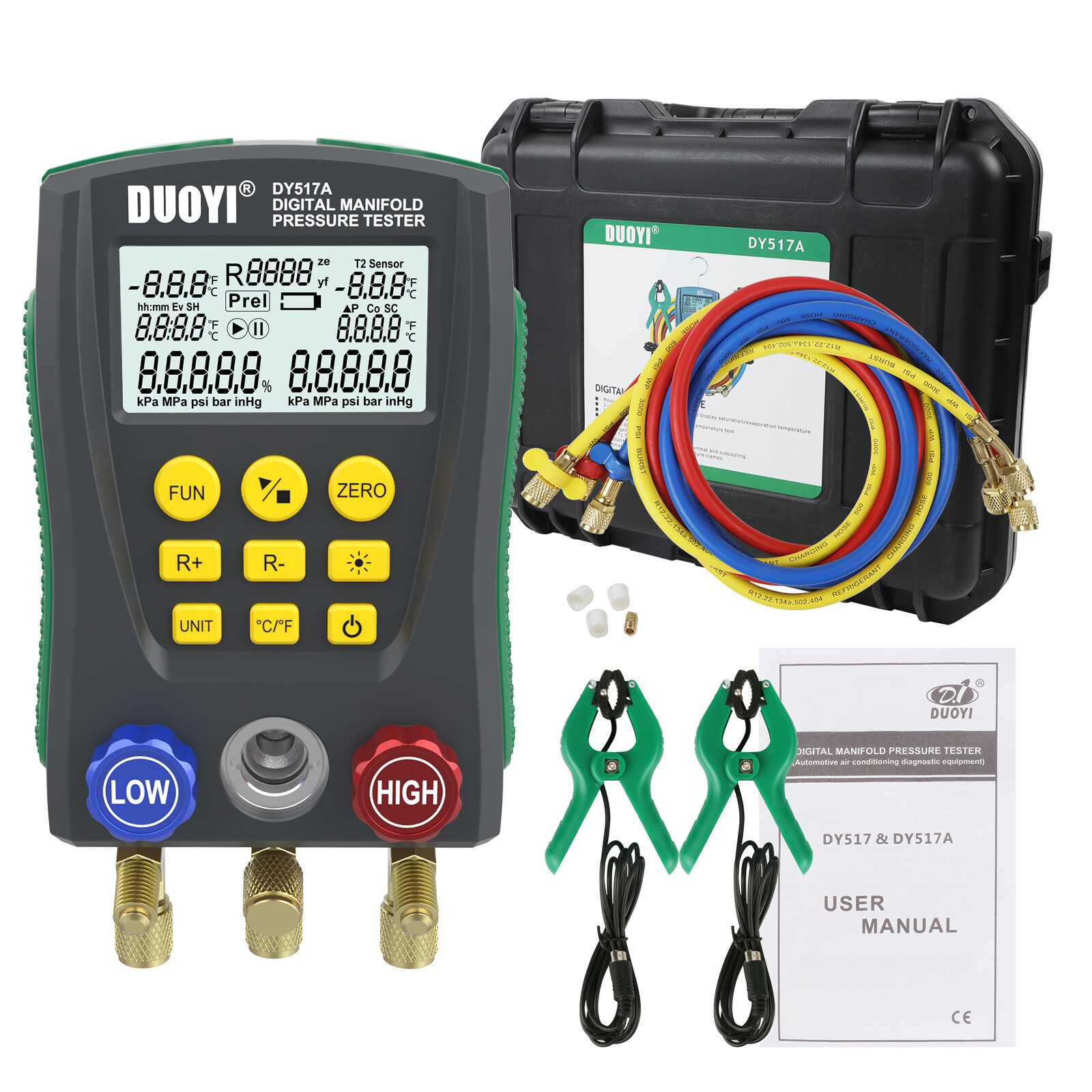 Digital Refrigeration HVAC Vacuum Pressure Temperature Tester Manifold Gauge Kit