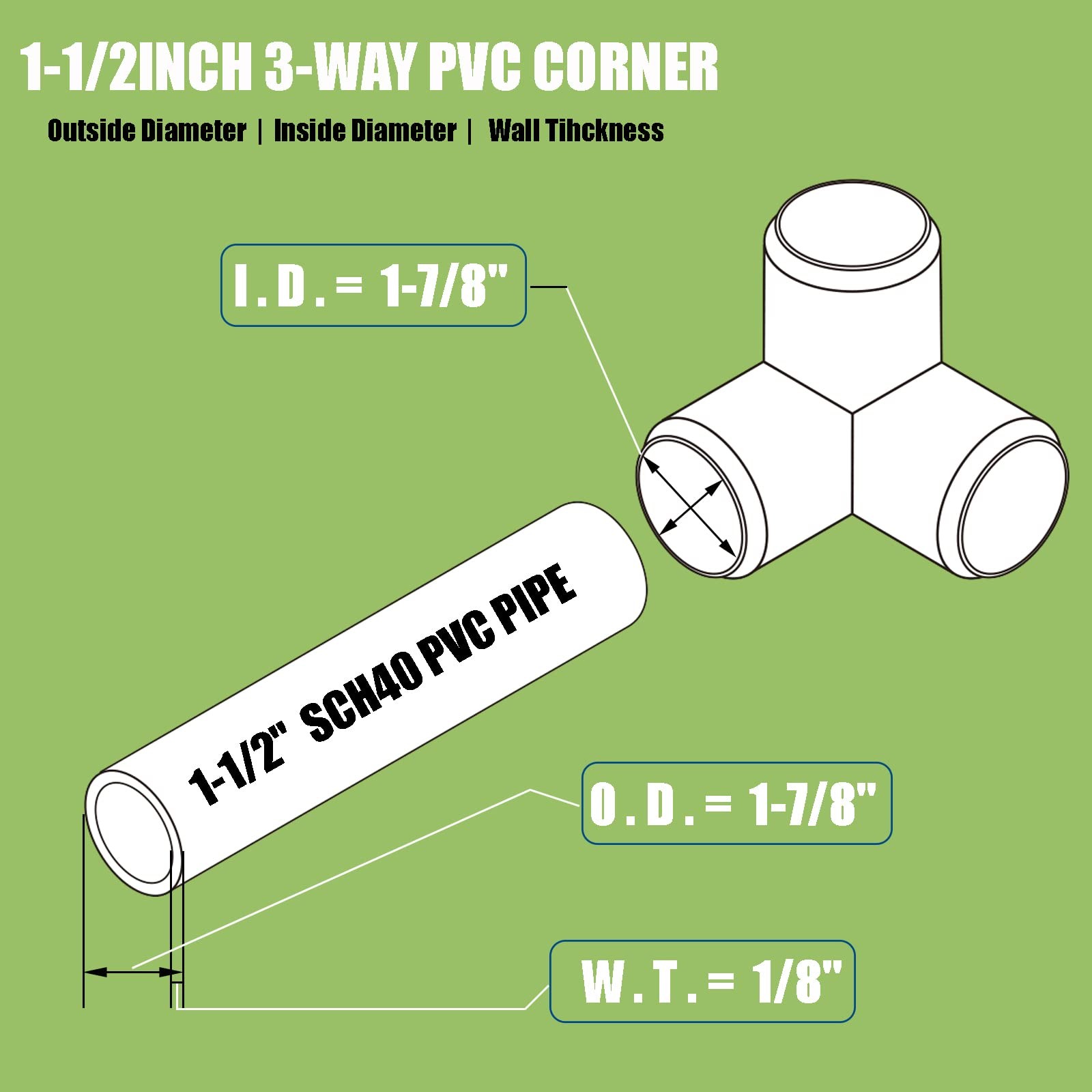 6Pack PVC Fitting 1-1/2Inch, 3 Way Furniture Grade Elbow Pipe 3Way, White