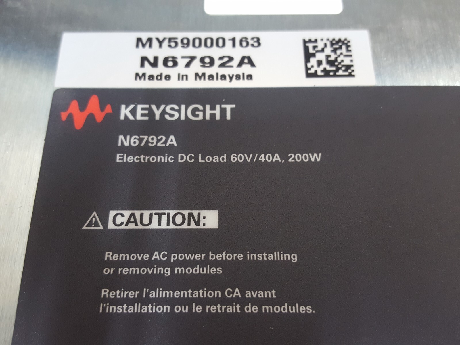 Keysight N6792A: Electronic DC Load 60V/40A, 200W, Untested (0163)