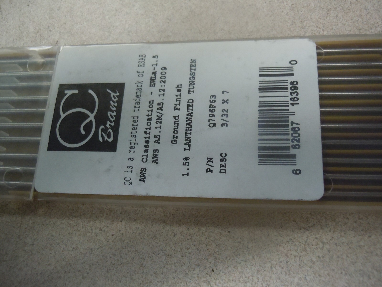 ESAB Q796F63 Pure Tungsten Electrodes 1.5% Lanthanated Tungsten (10-Pack)