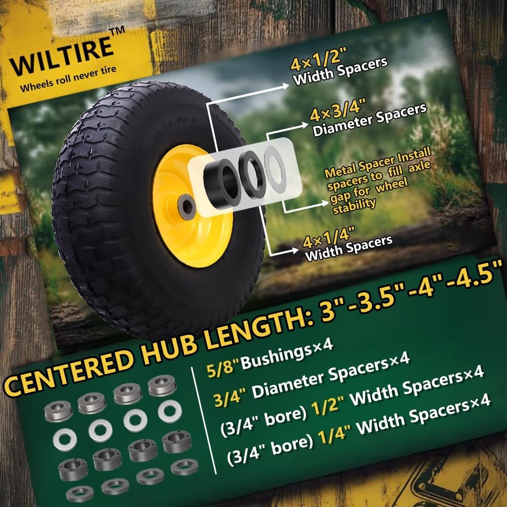 2 Pack 15×6.00-6 Lawn Mower Tire Wheel Assembly