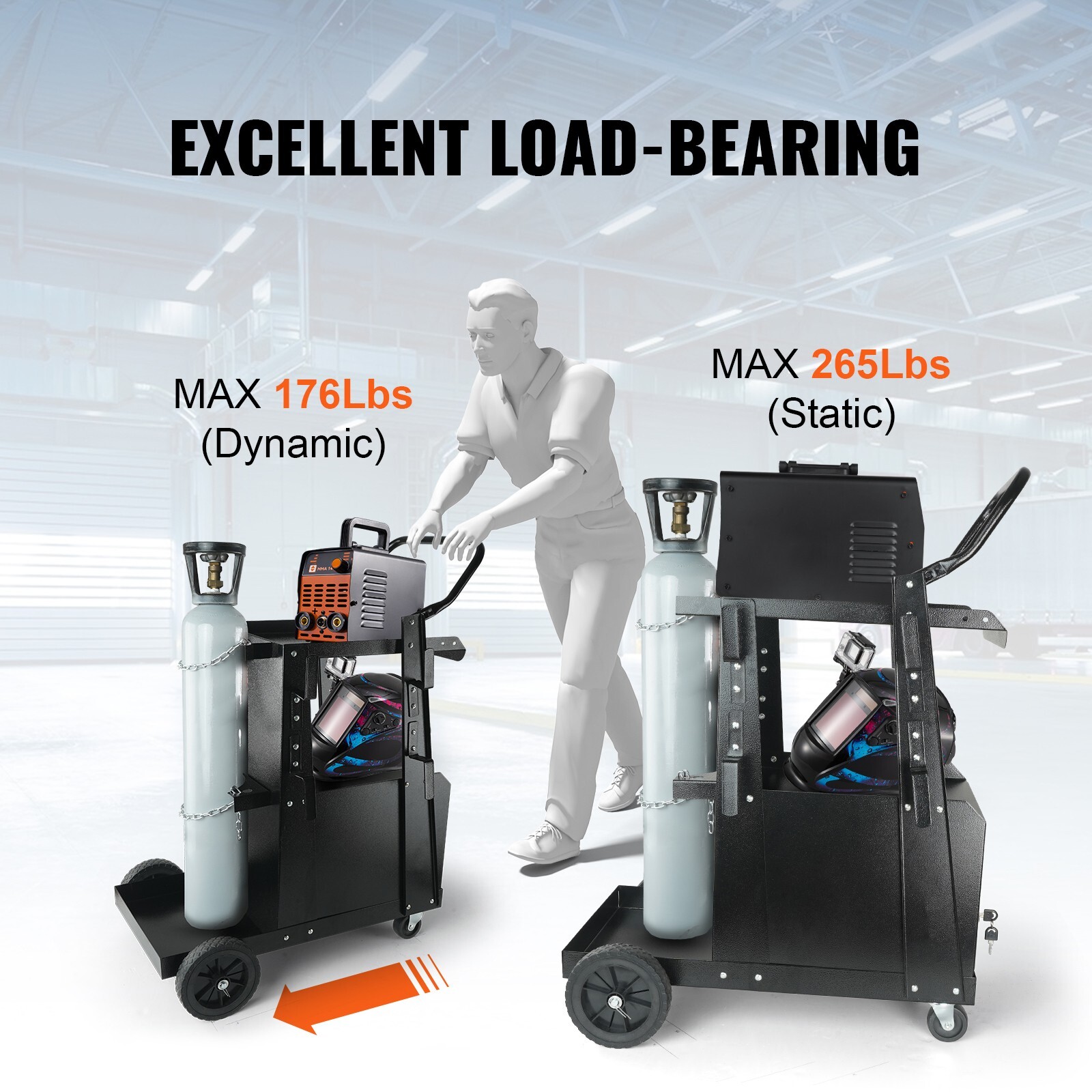Welding Cart 2-Tier 265LBS Welder Cart with Anti-Theft Lockable Cabinet