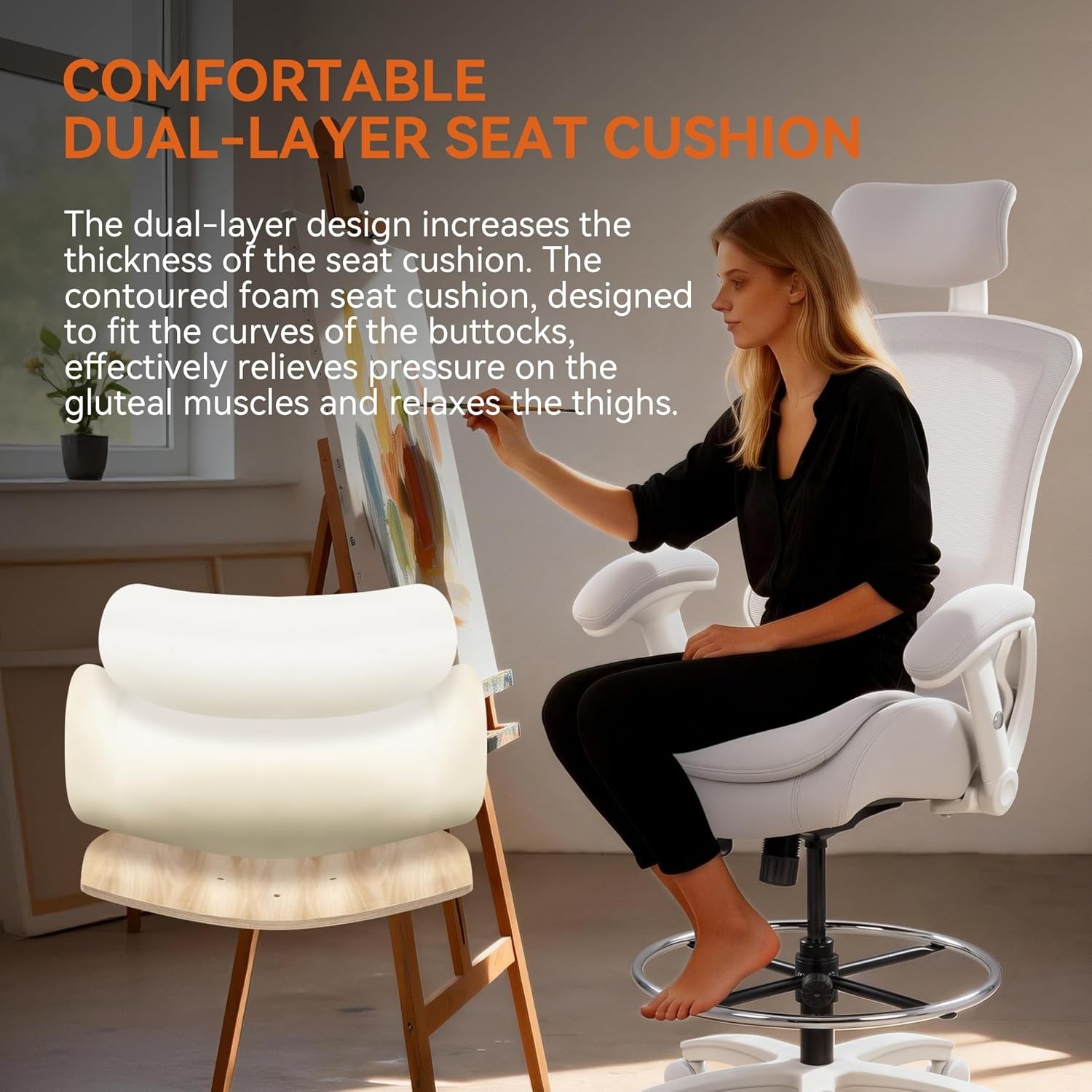 Ergonomic High Back Drafting Chair with Adjustable Headrest and Lumbar Support