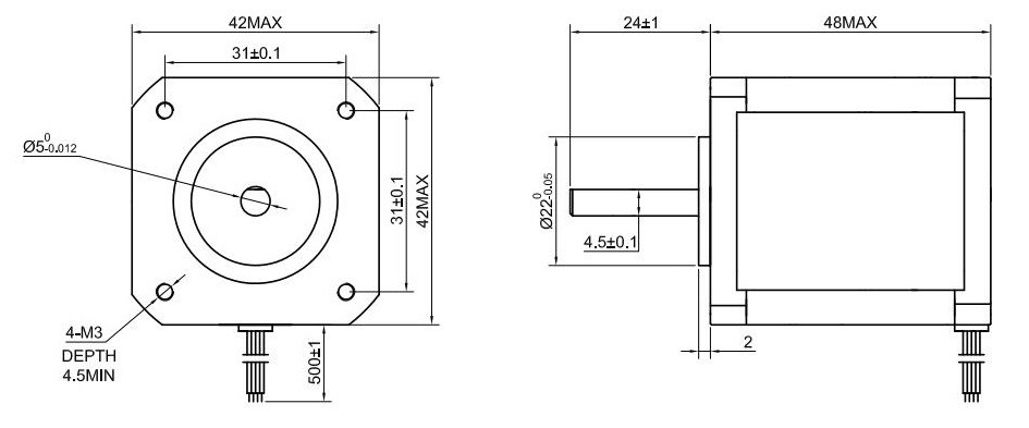 0.9deg Nema 17 Stepper Motor 46Ncm(65.1oz.in) 2A 12V 42x48mm 4-wire 3D Printer