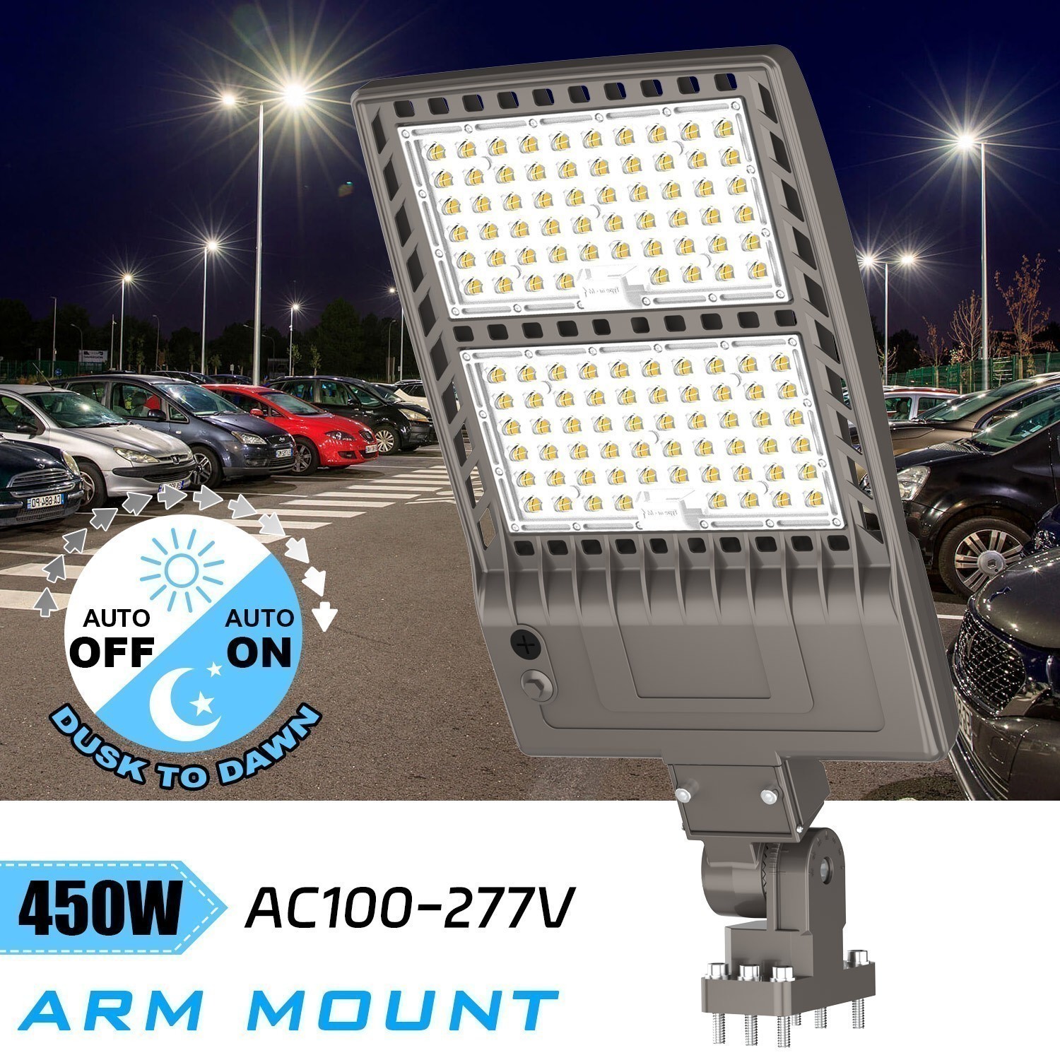 450W LED Shoebox Light Dusk To Dawn Commercial Street Parking Lot Light -67500LM