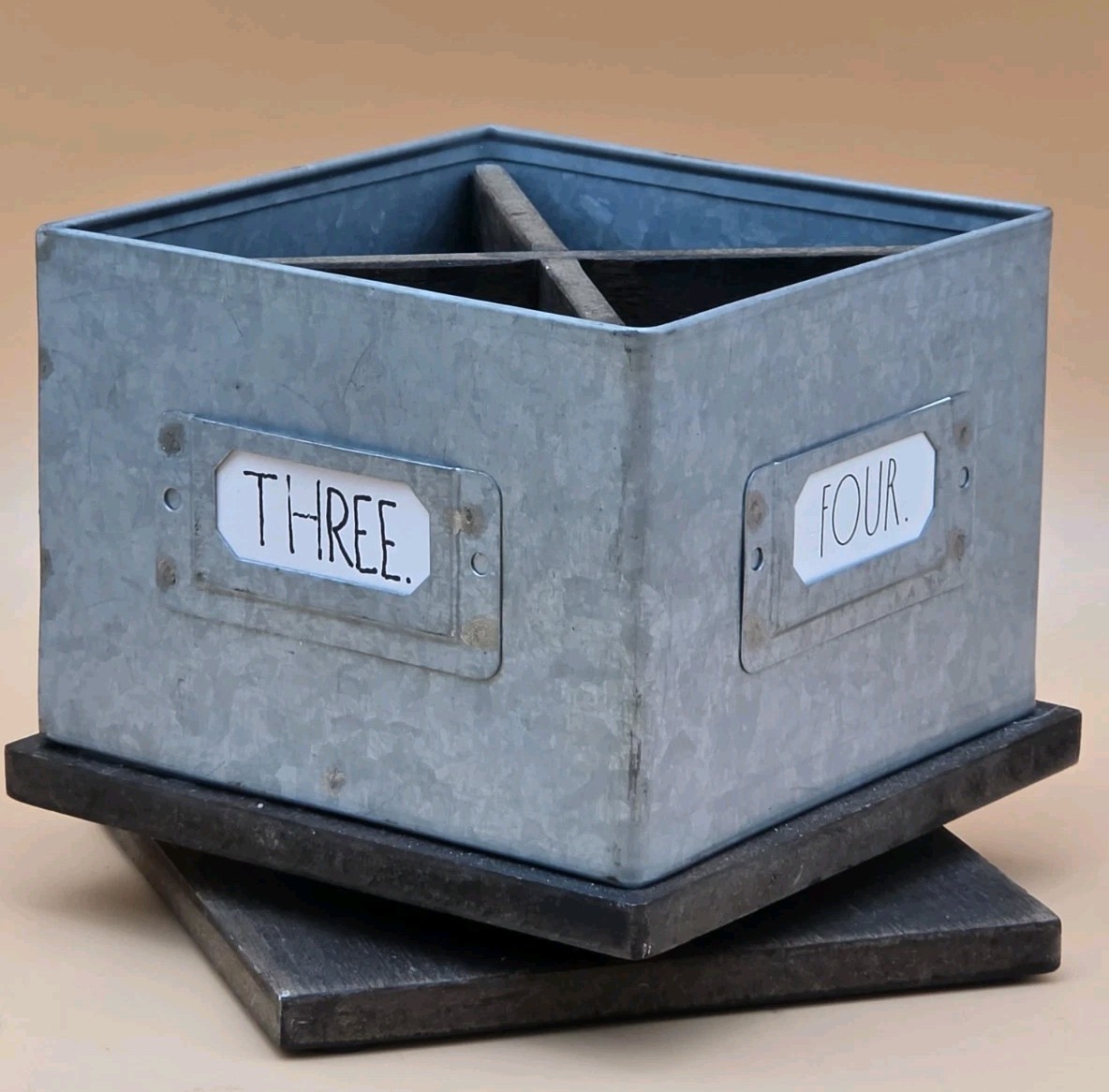 Rae Dunn by Design Styles Galvanized Steel/Wood Rotating Desk Organizer