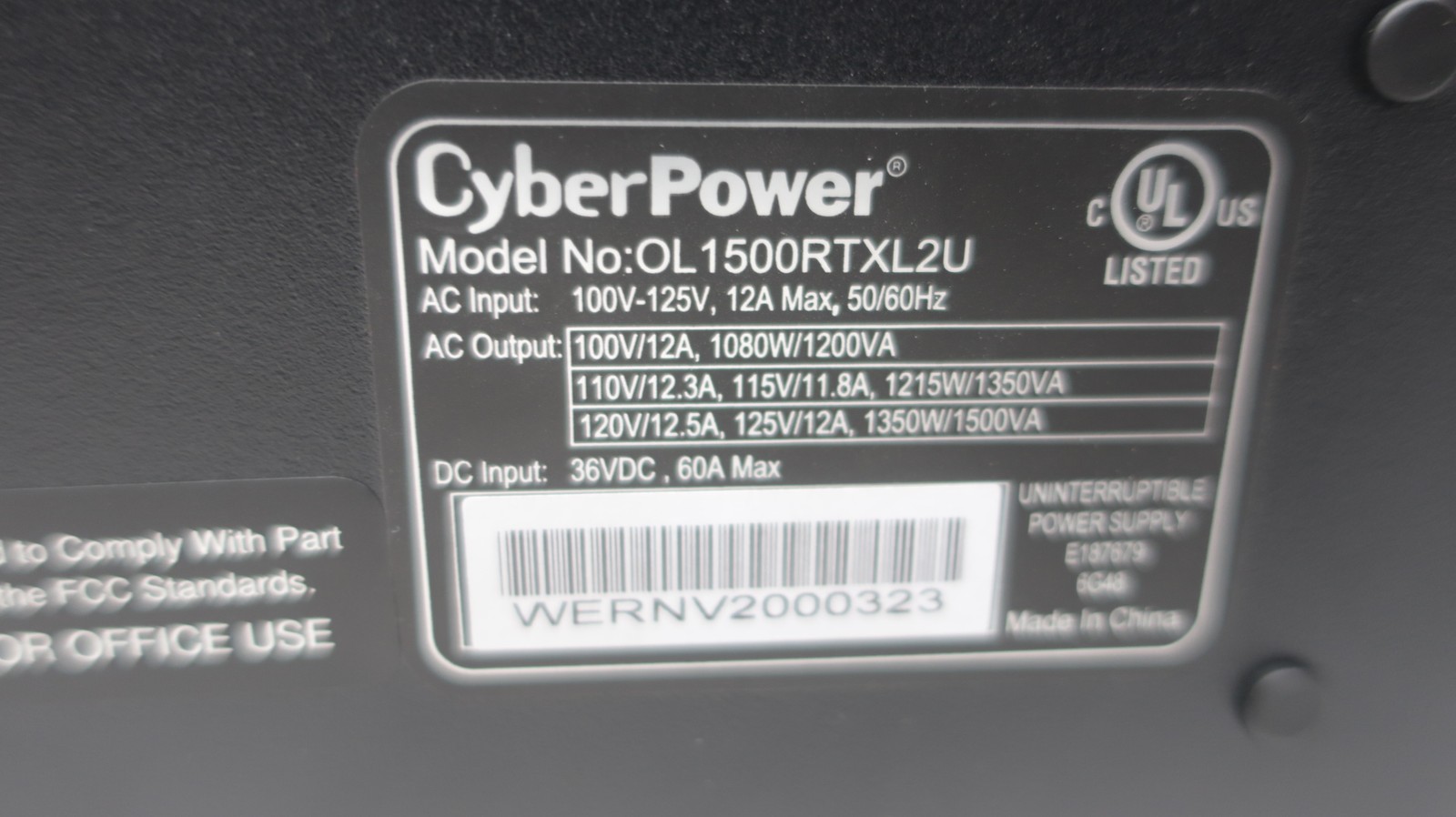 Apc OL 1500RTXL2U Cyberpower Ups 36v-dc 1500va 100-125v-ac 110/115/120/125v-ac