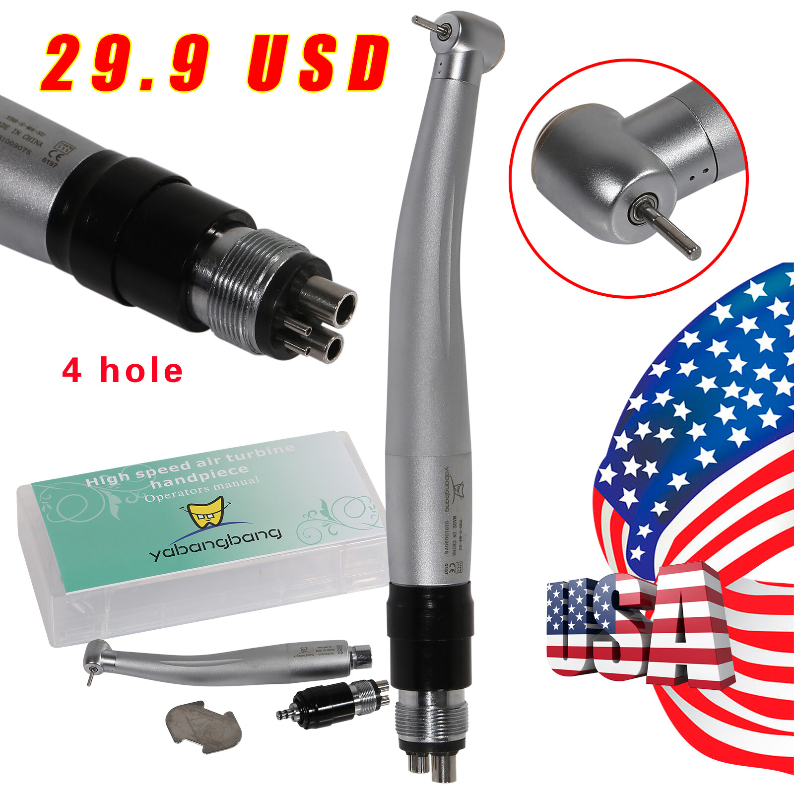 US Dental High/Fast Speed Turbine Handpiece 4Hole Quick Coupler fit NSK YBNKM Or