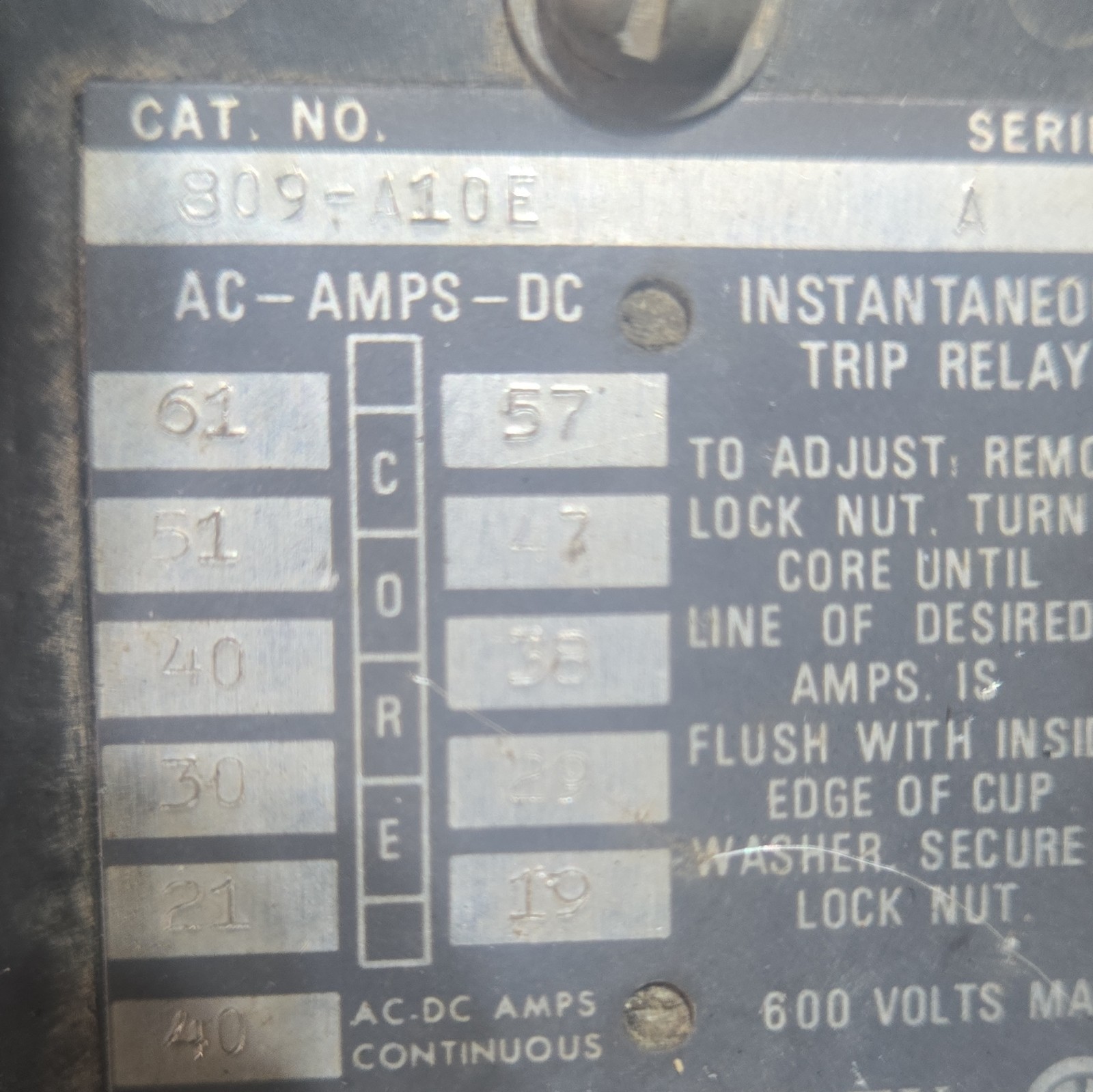 Allen-Bradley 809-A10E Instantaneous Trip Relay, 600V AC/DC, 40A Max