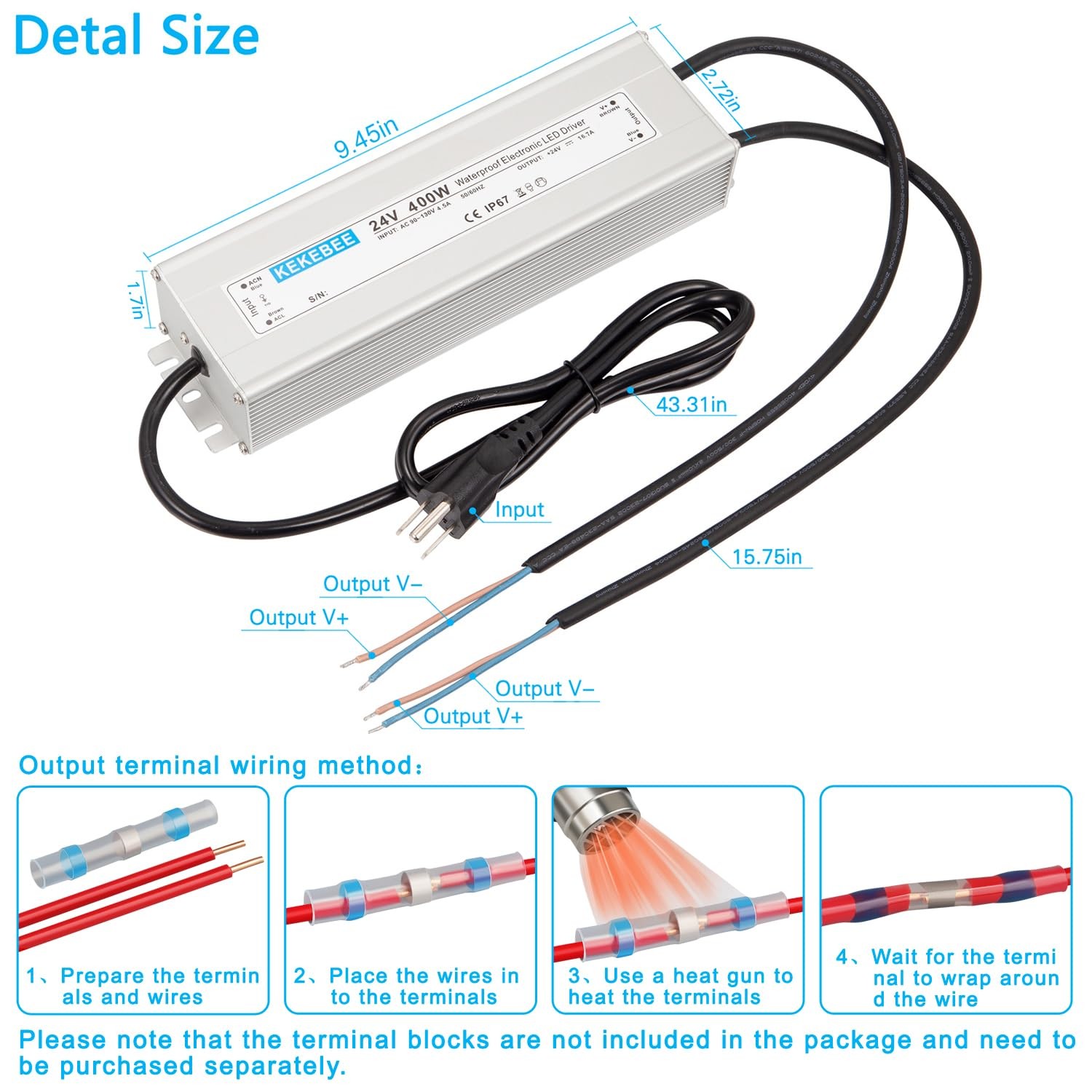 LED Driver 24V400W Waterproof Power Supply AC90-130V to DC24V16.7A Low…