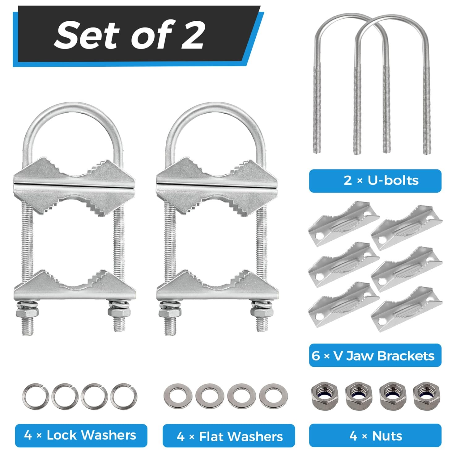 Double Antenna Mast Clamp, Antenna Mount Bracket Kit V Jaw Block with U Bolts…