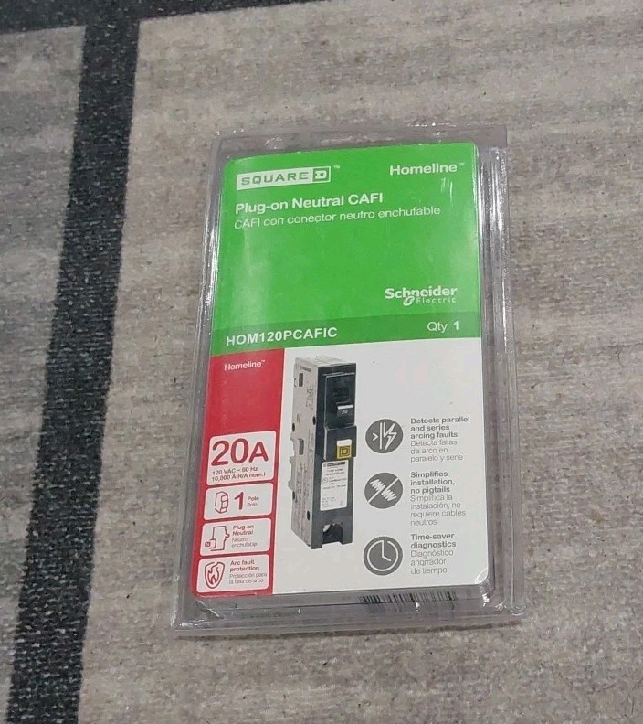 Square D HOM120PCAFIC Homeline Plug-On Neutral 20A Single-Pole Sealed NEW D2