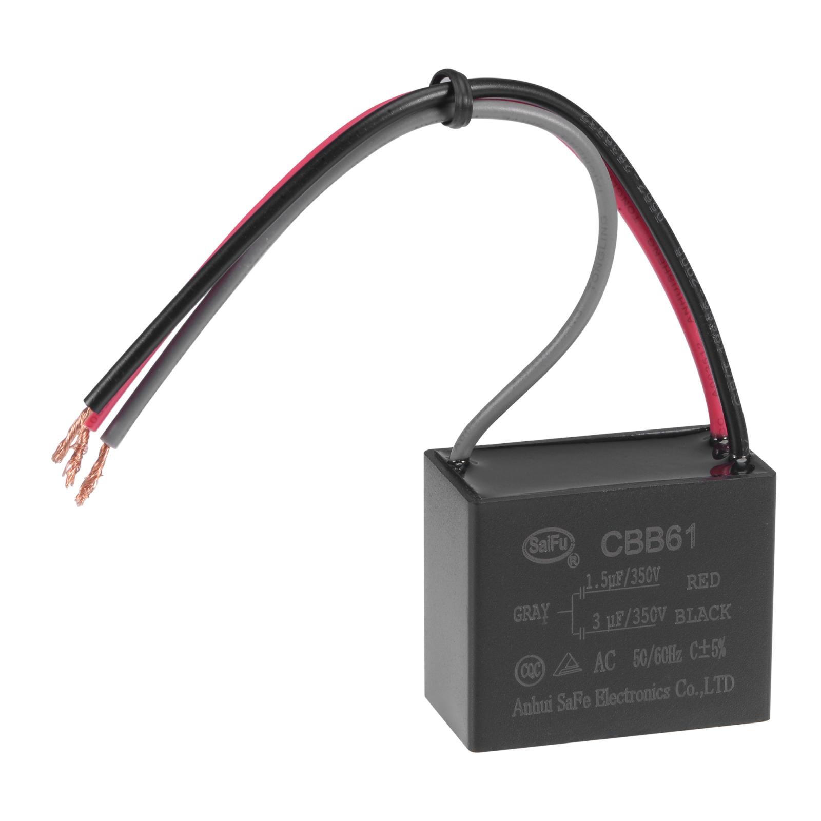 Metallized Film Ceiling Fan Capacitor CBB61 1.5/3uF 350V AC 3 Wires