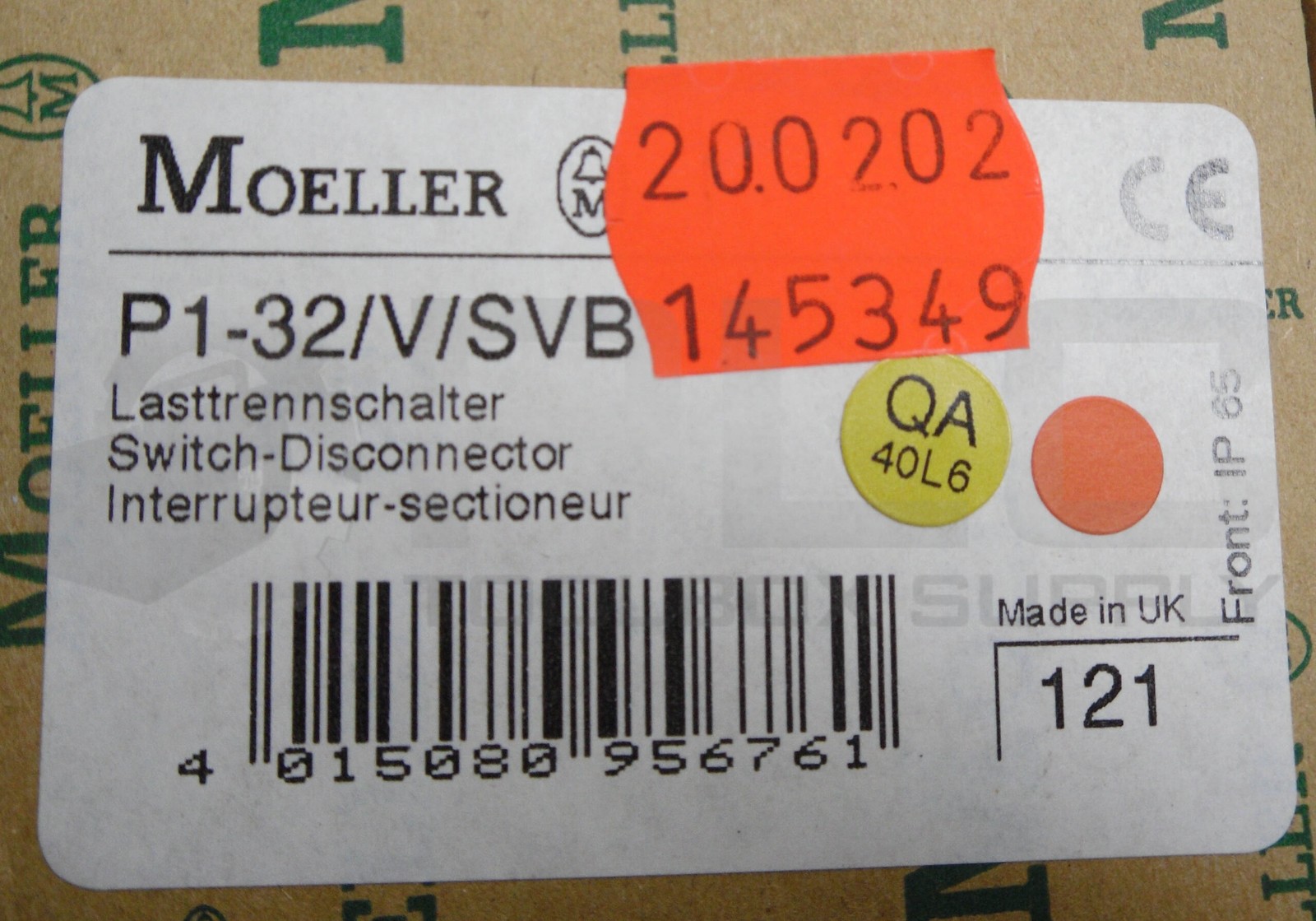 NEW MOELLER P1-32/V/SVB MAIN SWITCH-DISCONNECTOR 32A 690V