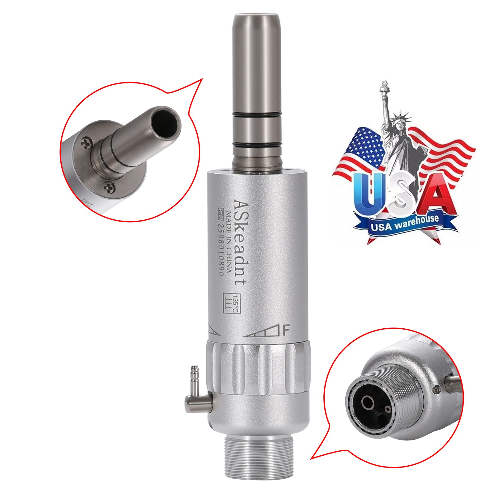 ASkeadnt Dental Slow Low Speed Handpiece Air Motor E-type 2 Holes Connector