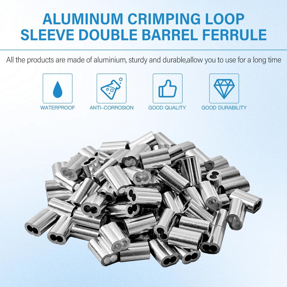100pcs 1/8″(3mm) Aluminum Crimping Sleeves Loops, Cable Crimps 1/8″ 100PCS