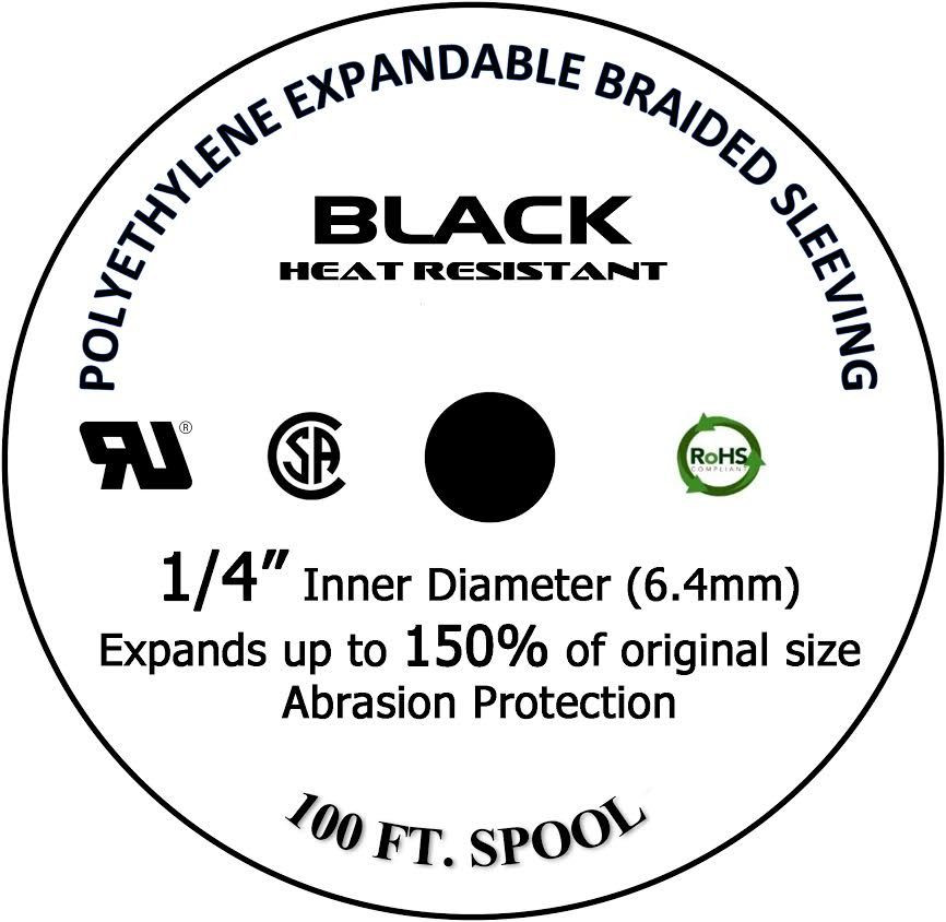 100 FT. 1/4″ Black Expandable Wire Cable Sleeving Sheathing Braided Loom Tubing