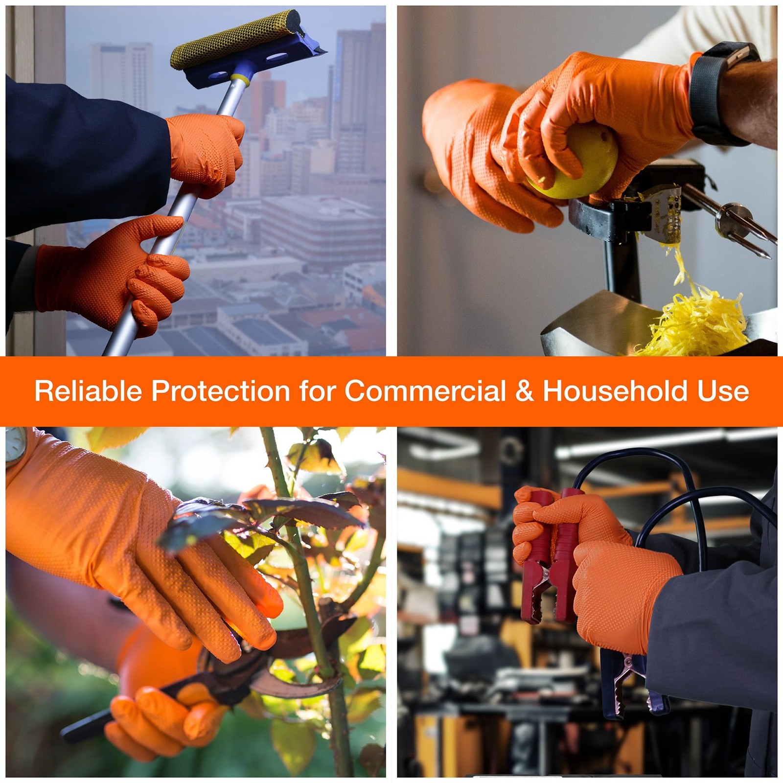 1St Choice 6 Mil Orange Gloves Disposable Latex Raised Diamond Grip Mechanic
