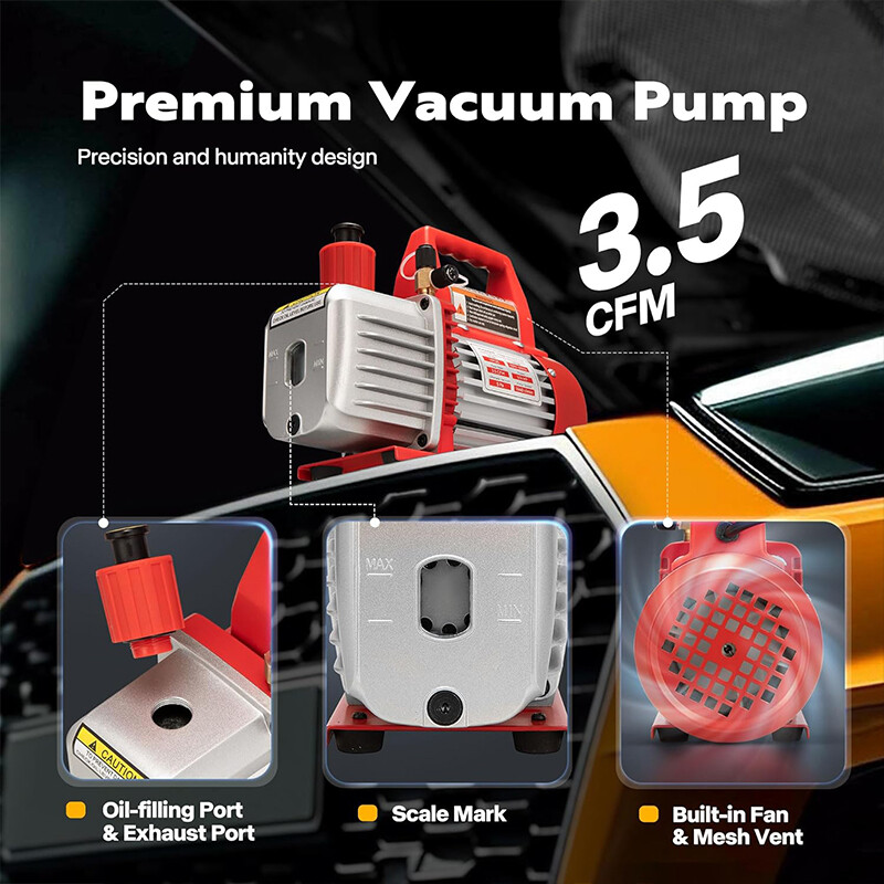 Combo 3.5cfm 1/4hp Air HVAC Vacuum Pump Kit & A/C Manifold Gauge Set with Case