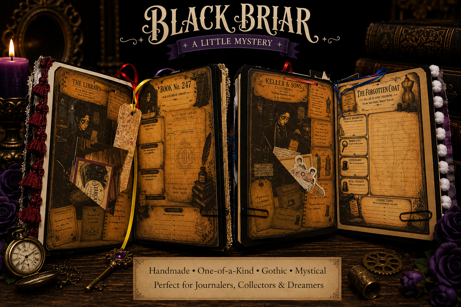Handmade Gothic Junk Journal Black Briar Tim Burton Style Interactive OOAK