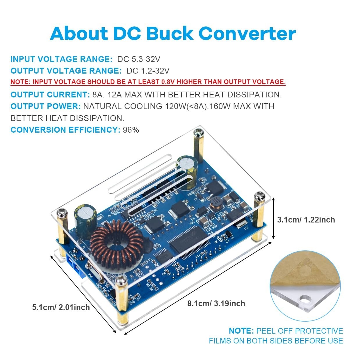 Adjustable DC to DC Buck Converter 12A Power Supply Module 1.2V-32V for LED, Sol
