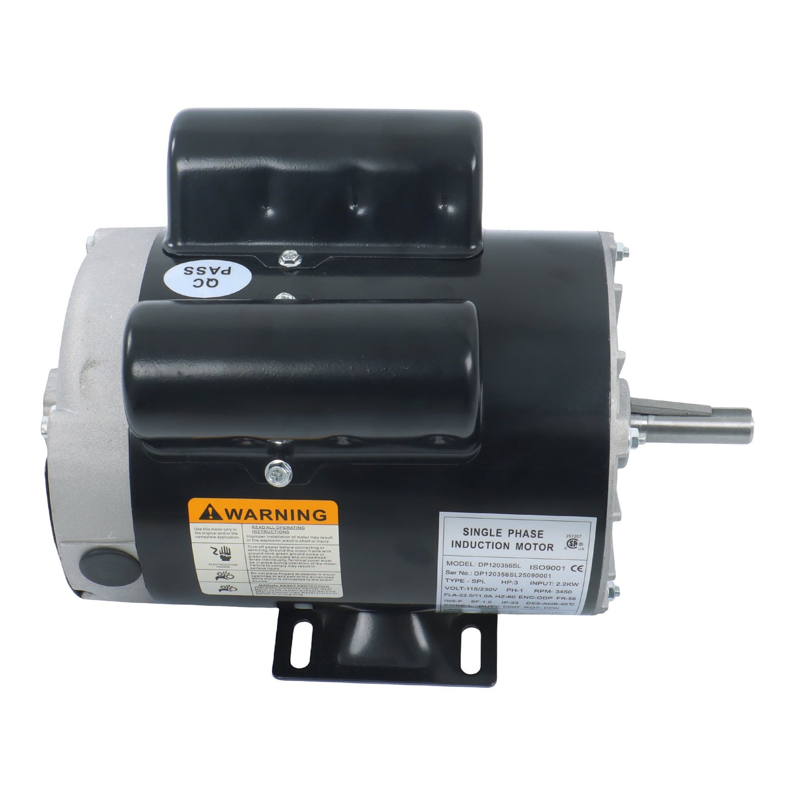 3450 RPM 3HP SPL Electric Motor Compressor Duty 56 Frame 1 Phase 115/230 Volts