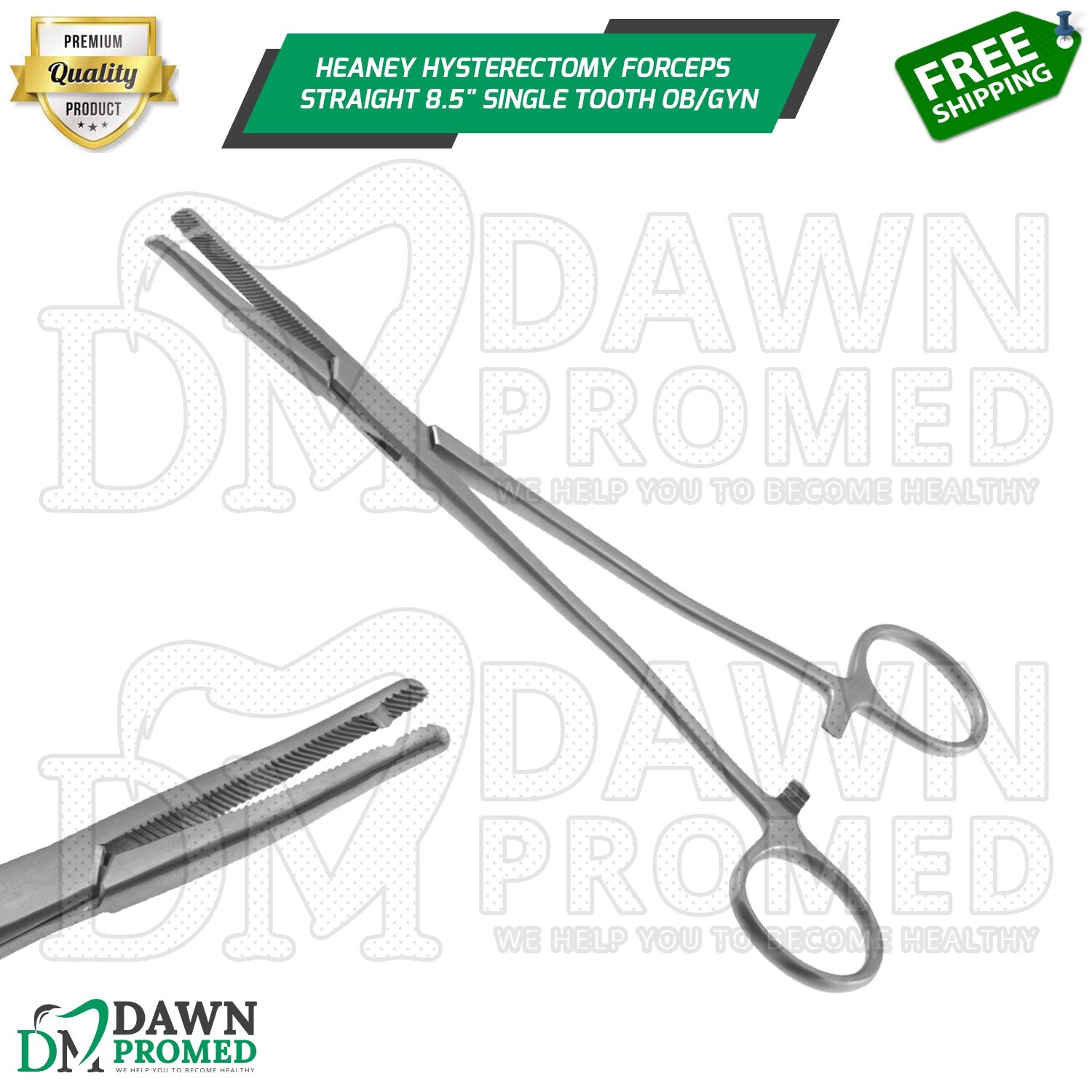 Heaney Hysterectomy Forceps Straight 8.5″ Single Tooth OB/GYN Inst German Grade