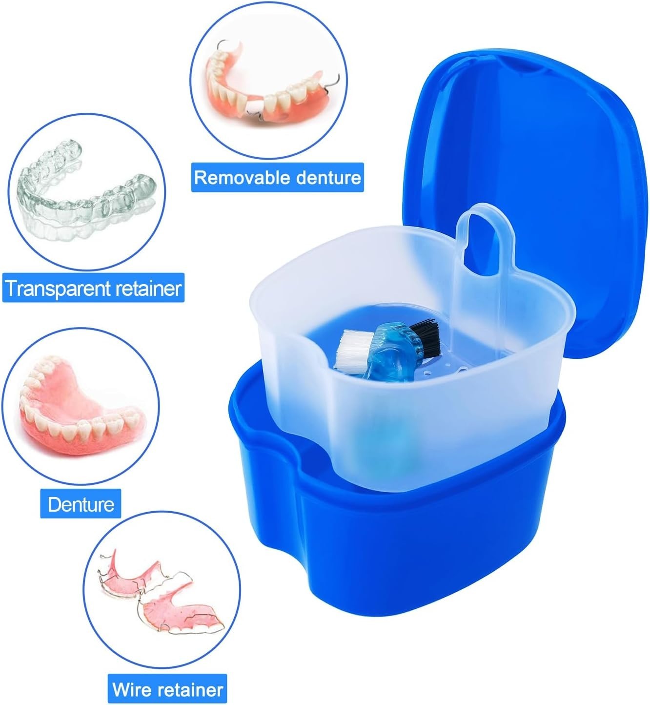Elegant Dark Blue Travel Mouthguard Cleaning Case with Detachable Drain Basket