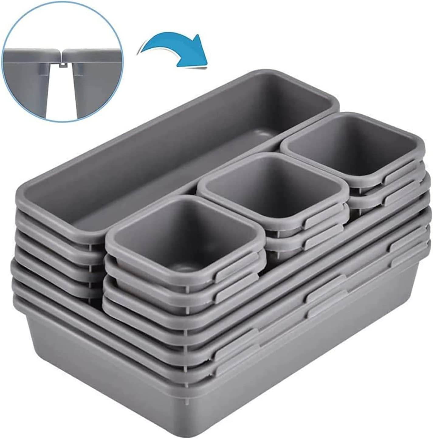 15 PCS Interlocking Desk Drawer Organizer Separator for Office,Bathroom,Kitch..