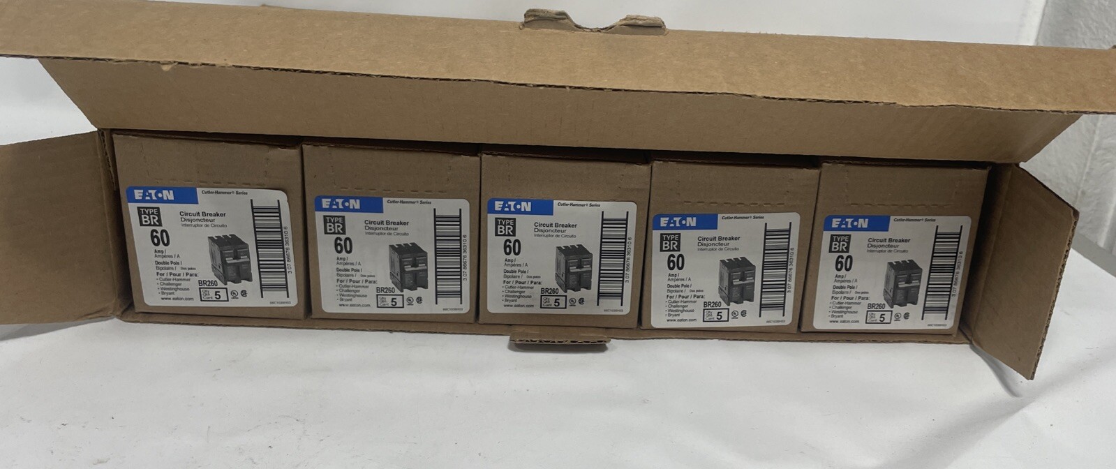 (25) EATON BR260 Circuit Breakers 60 AMP 2 Pole Type BR *5-5 PACKS NEW IN BOX*