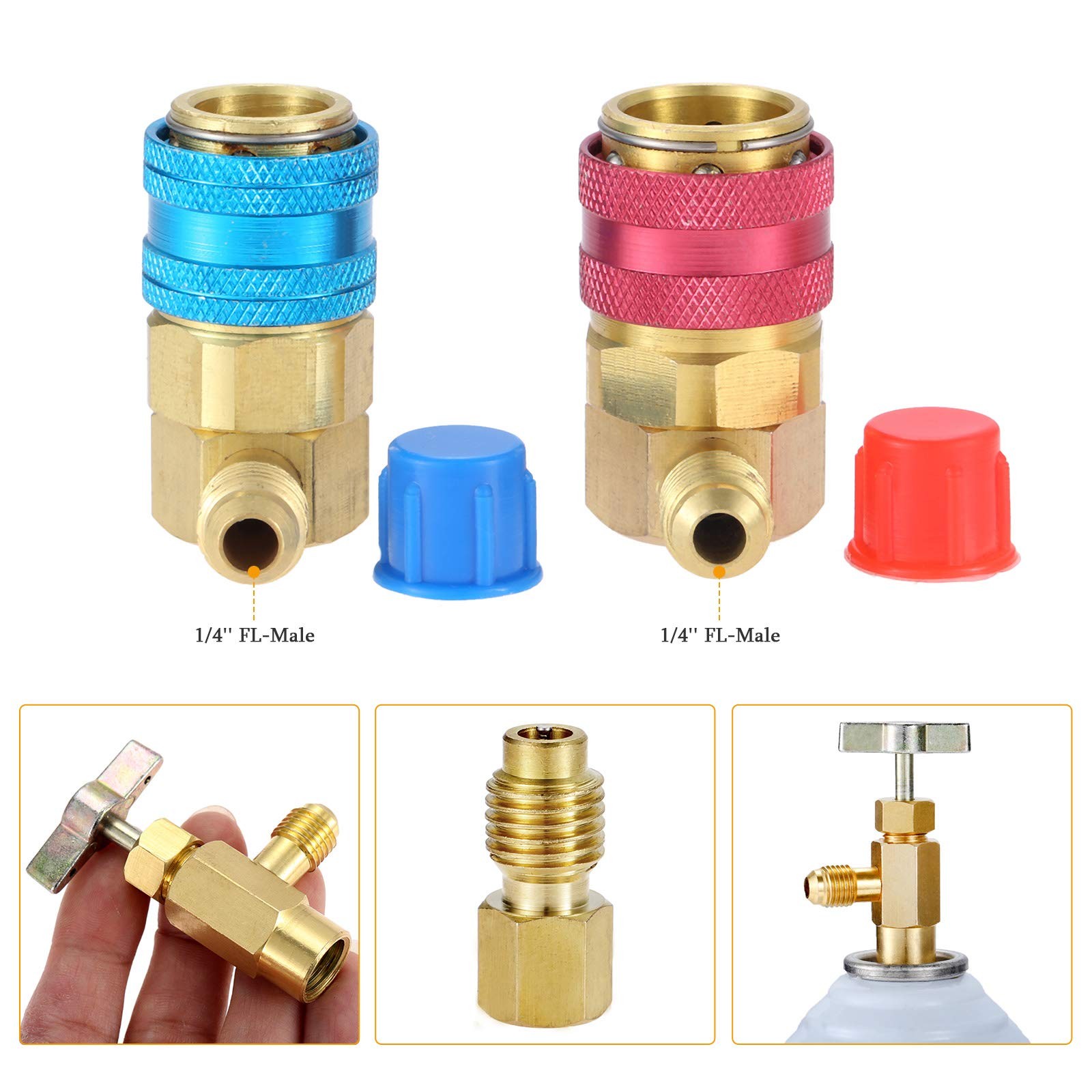 AC Can Tap Valve Kit Adapters High Low Quick Couplers Tank Adapter 1/4″ R134A