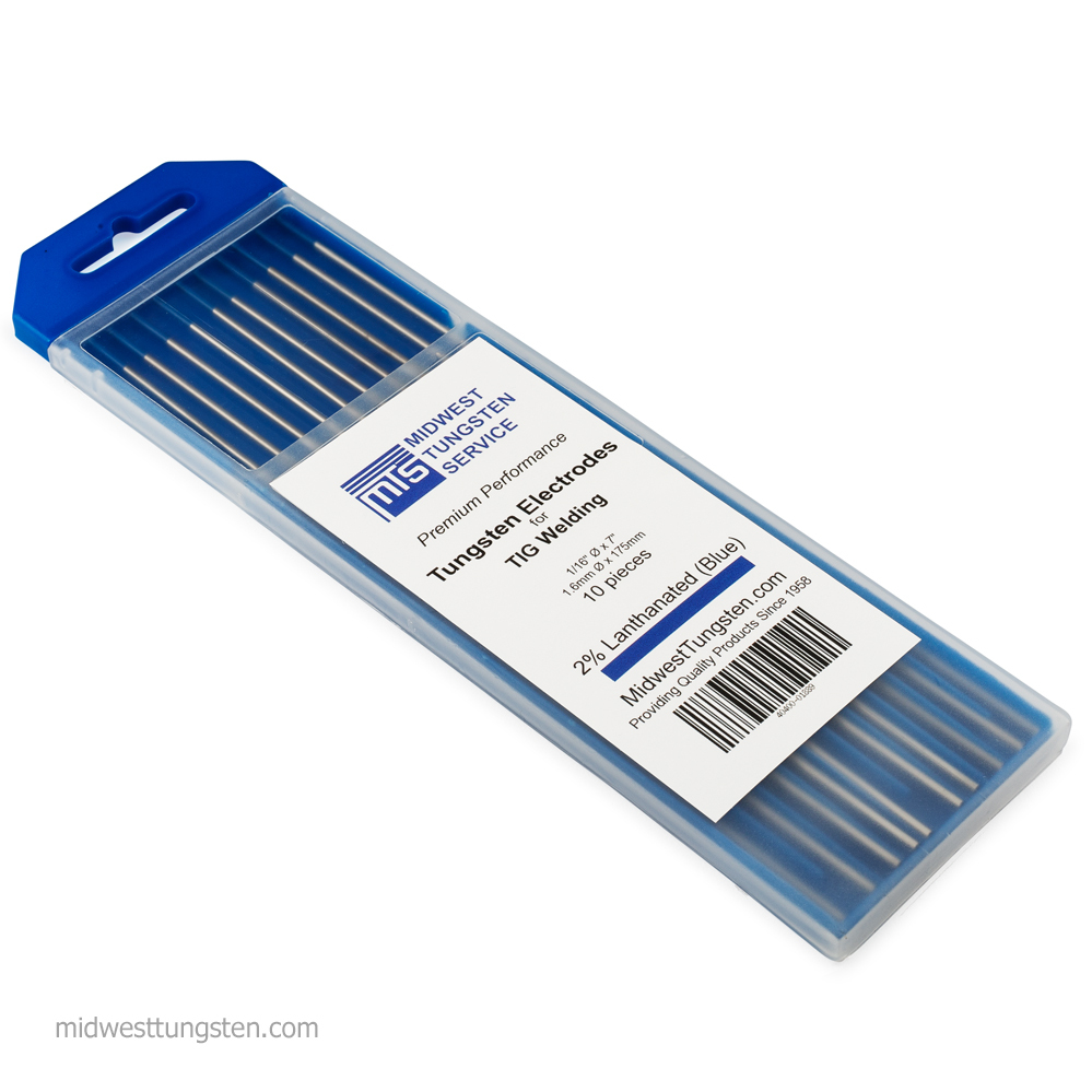 TIG Welding Tungsten Rod Electrodes 2% Lanthanated 1/16” x 7” (Blue, WL20) 10PK