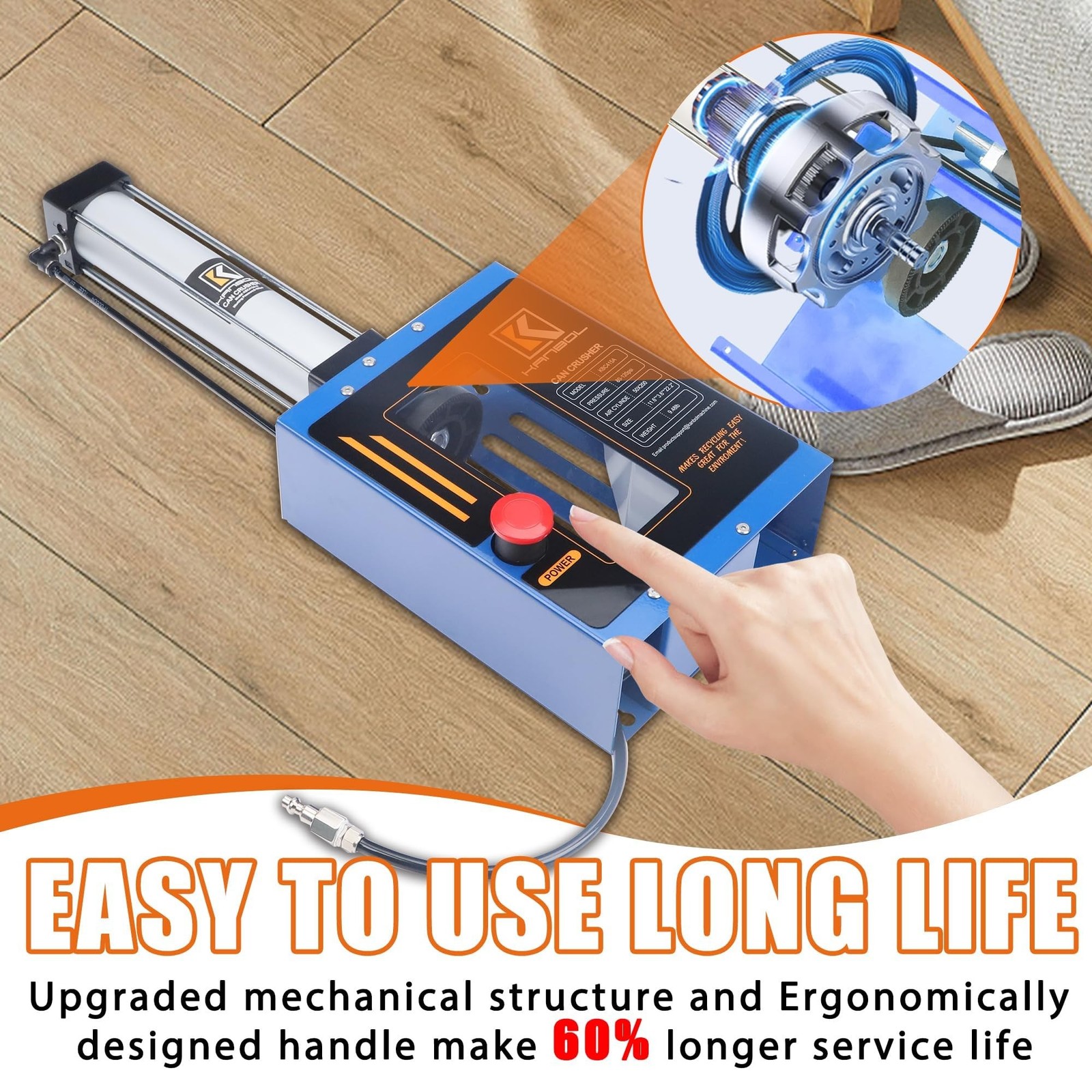Pneumatic Can Crusher, Fully Enclosed Air Powered Aluminum Can Crusher with B…