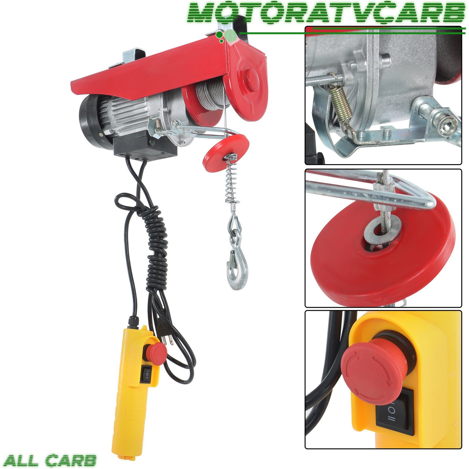 ALL-CARB 440lbs / 200kg Mini Electric Hoist 6.6 ft Wired Remote Control 110V