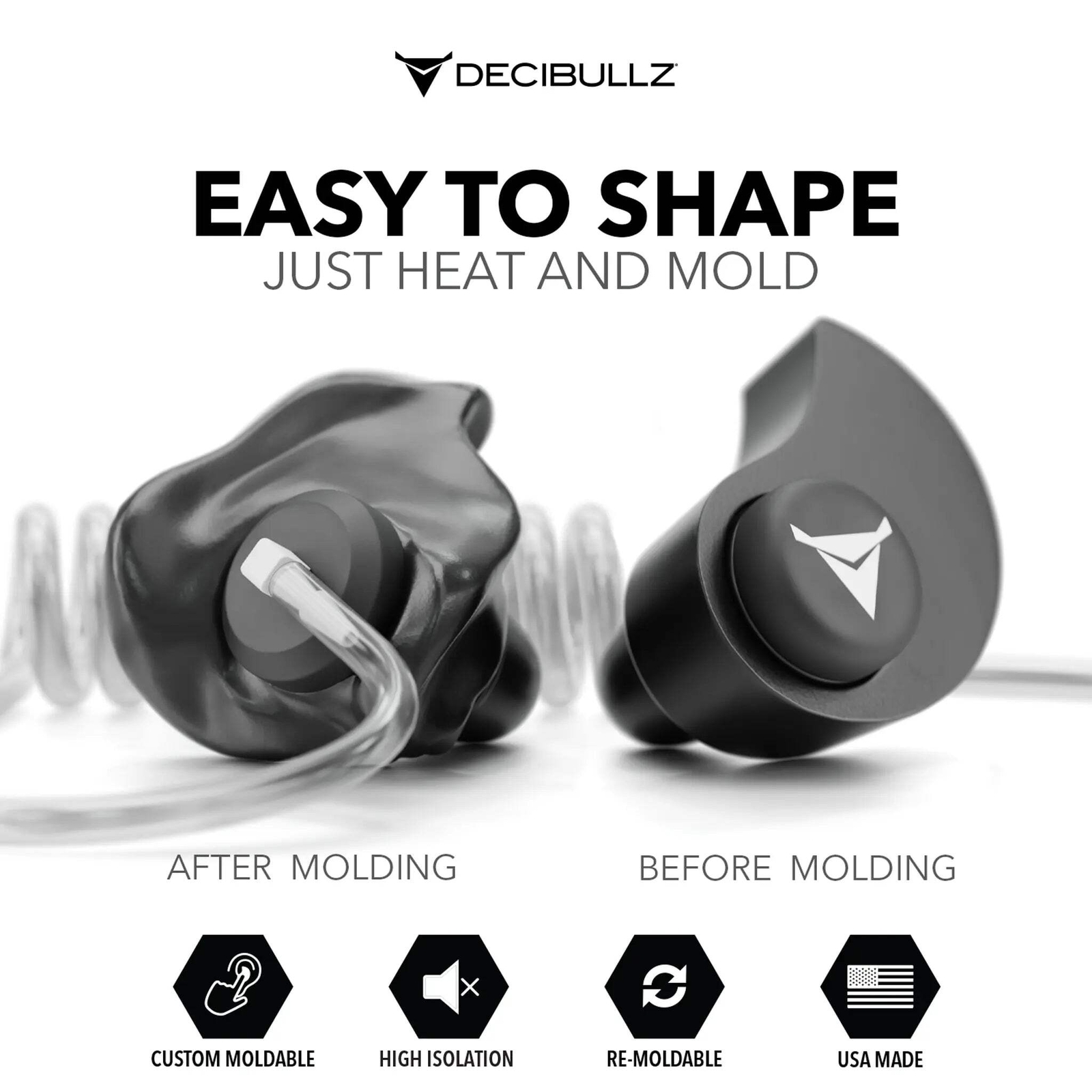 Custom Moldable Isolation Earpiece for Clear Tube, Radio, Surveillance, and Comm